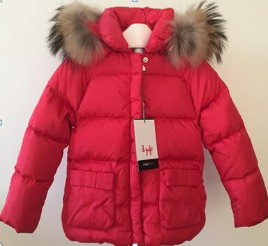 Baby Girls Red Fur Trims Down Padded Hooded Jacket - CÉMAROSE | Children's Fashion Store