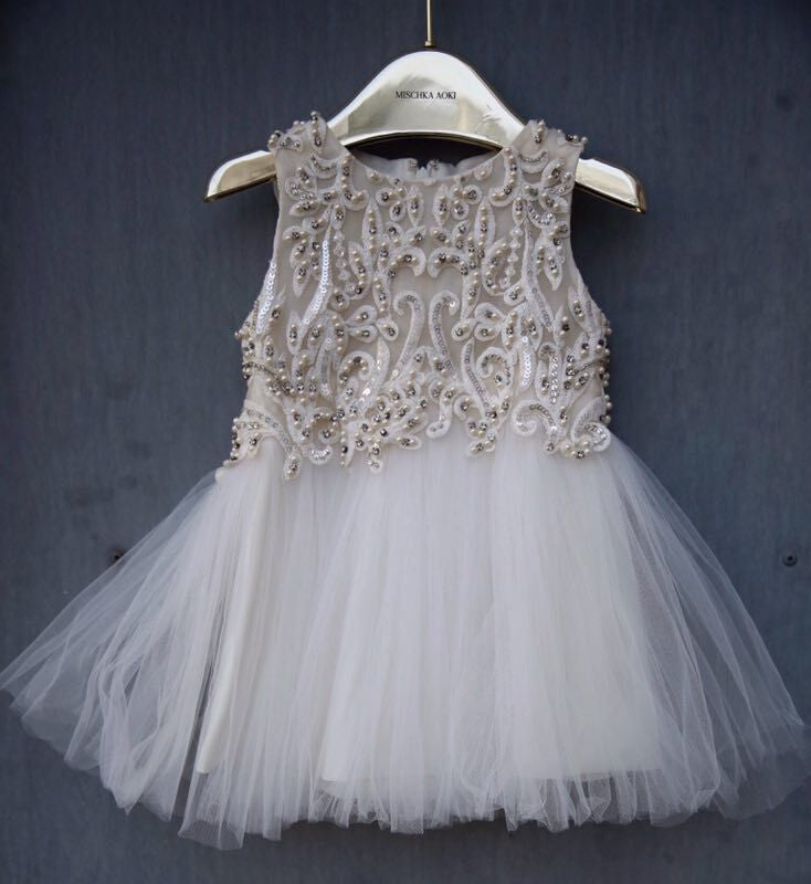 Girls White Pearl Embroidered Trims Tulle Dress - CÉMAROSE | Children's Fashion Store - 1