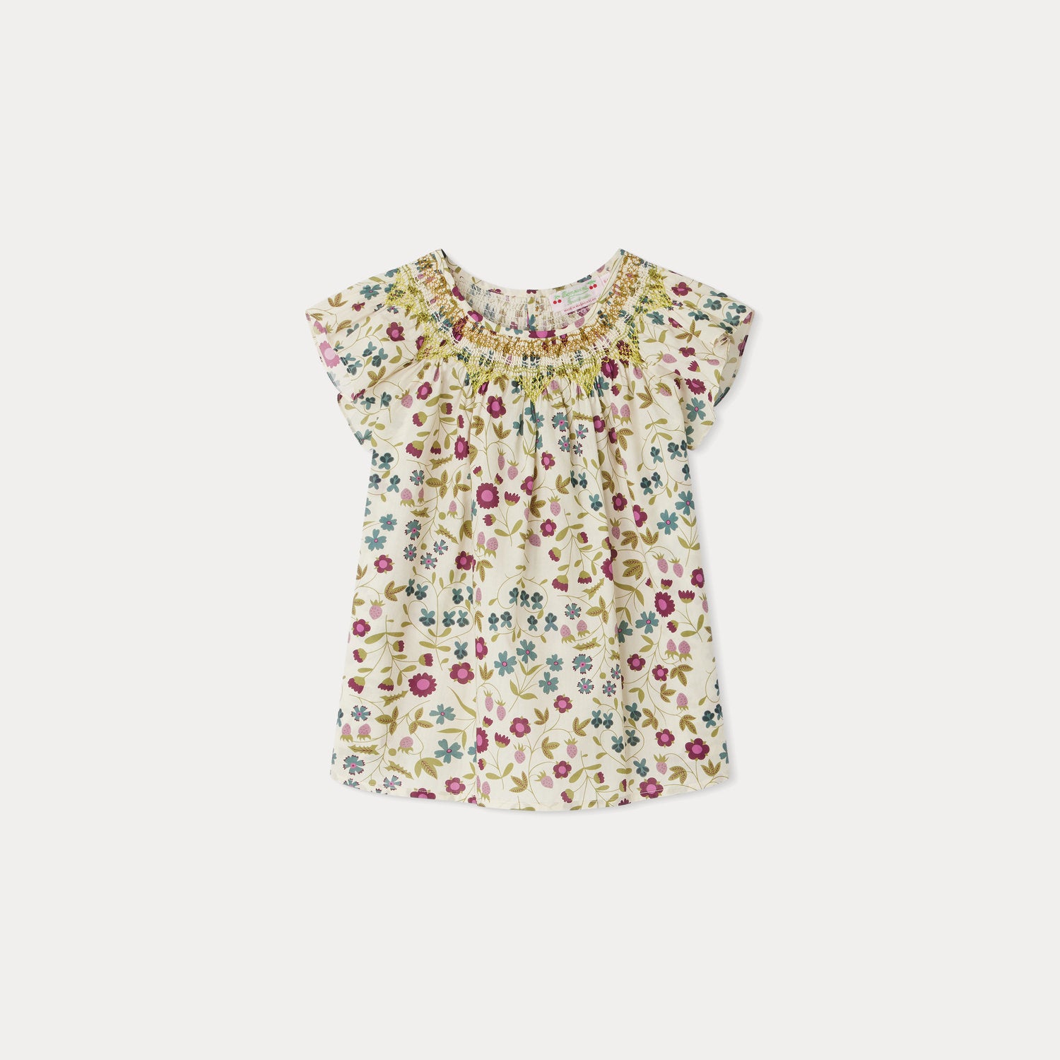 Girls White Floral Cotton Top