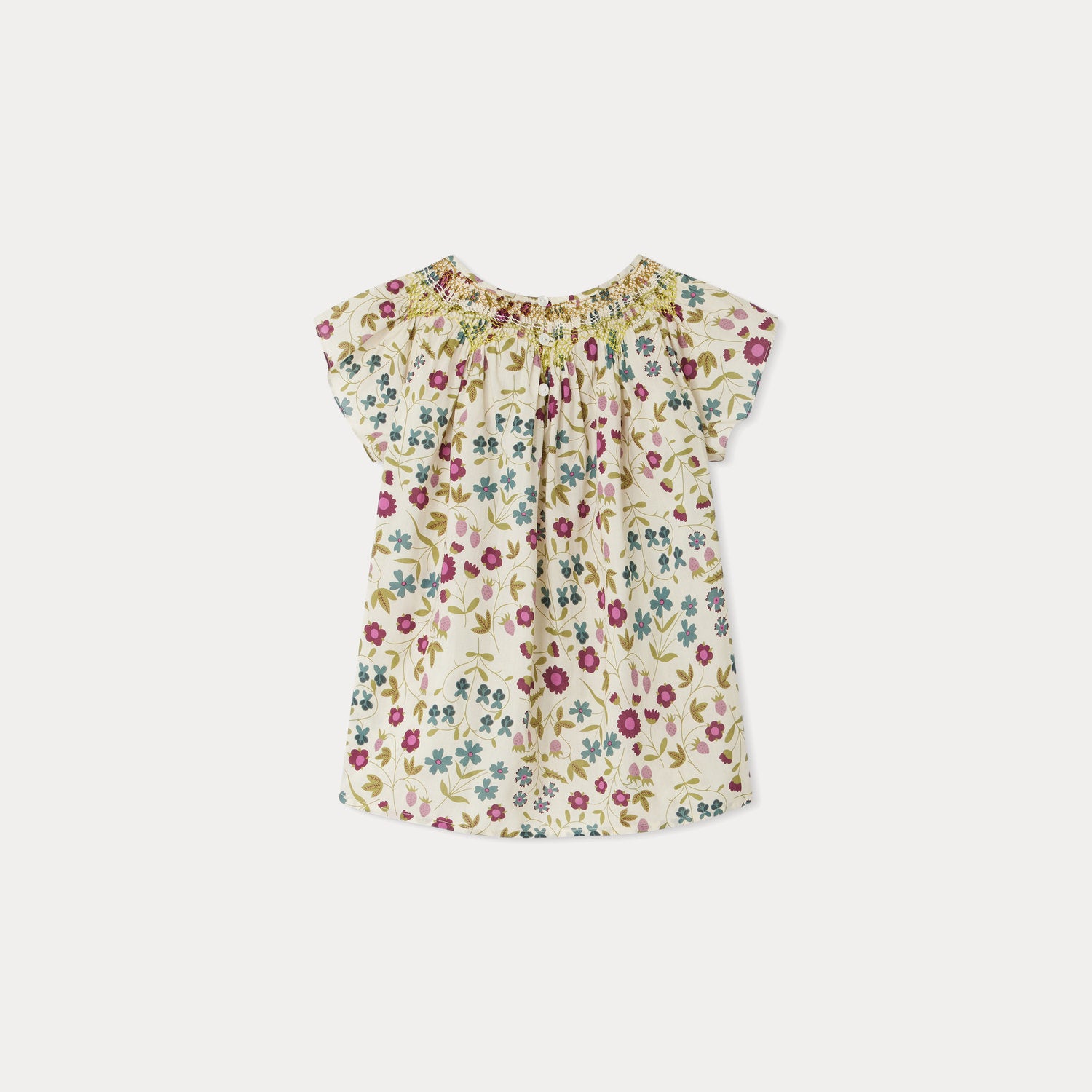 Girls White Floral Cotton Top
