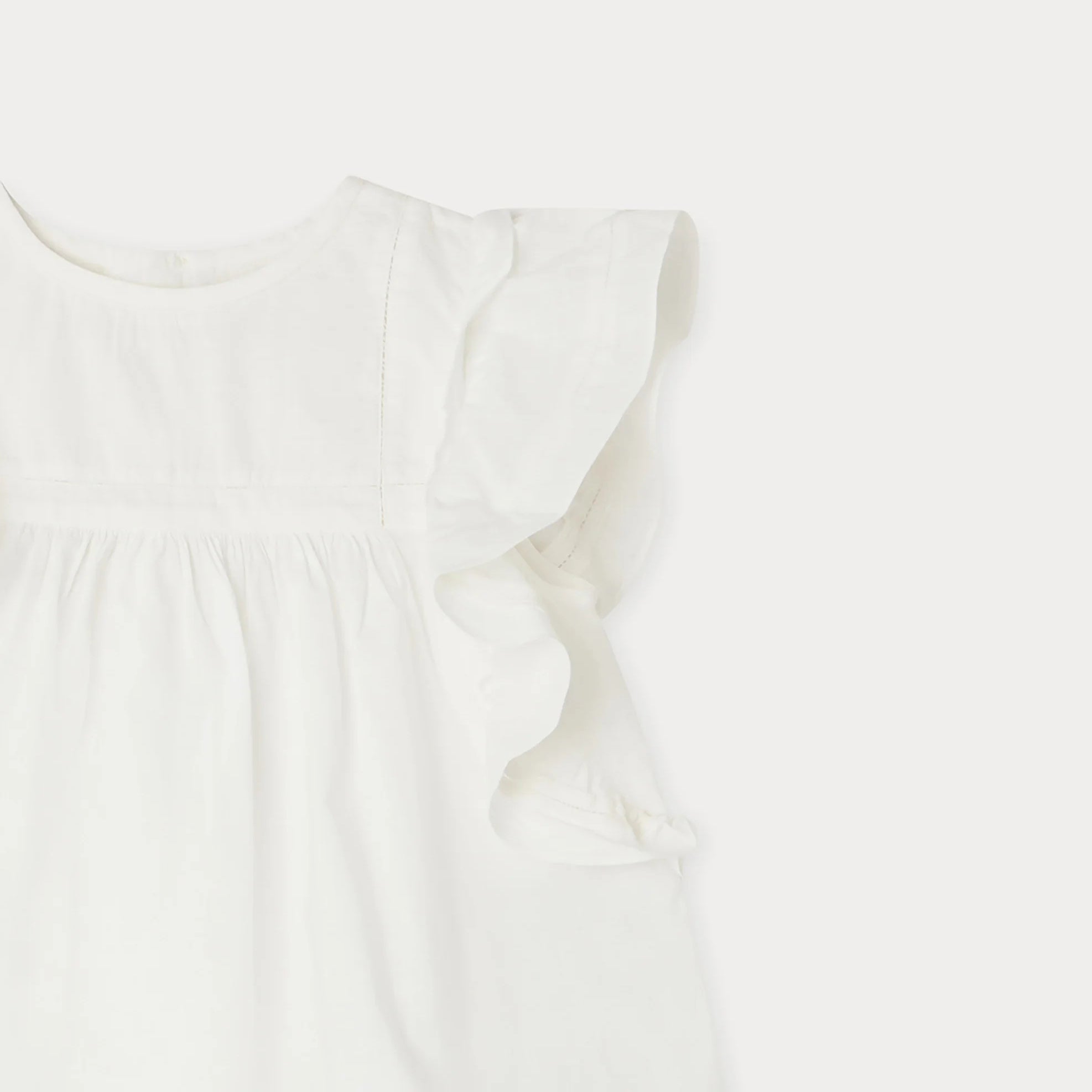 Girls White Ruffled Cotton Top