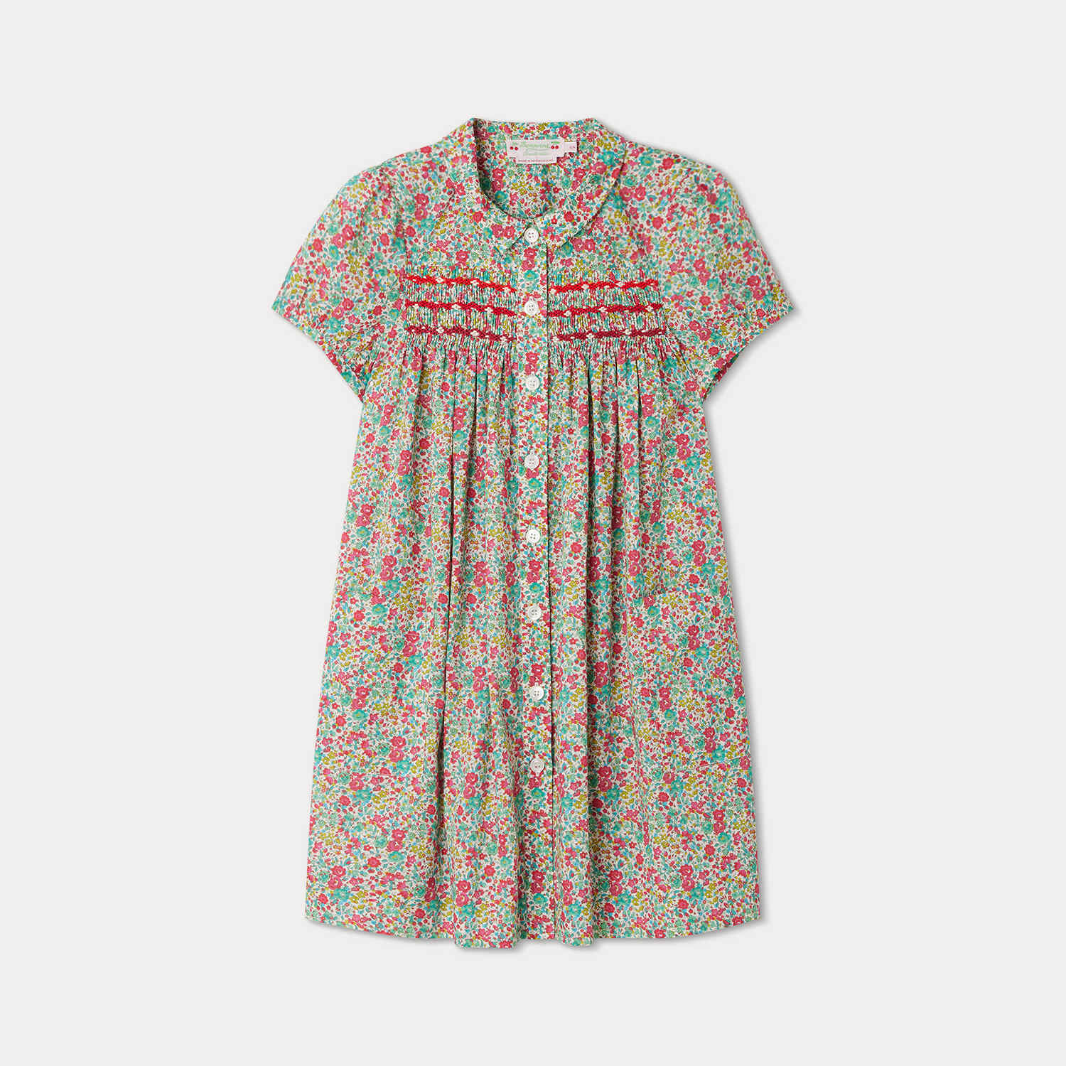 Girls Red Floral Cotton Dress