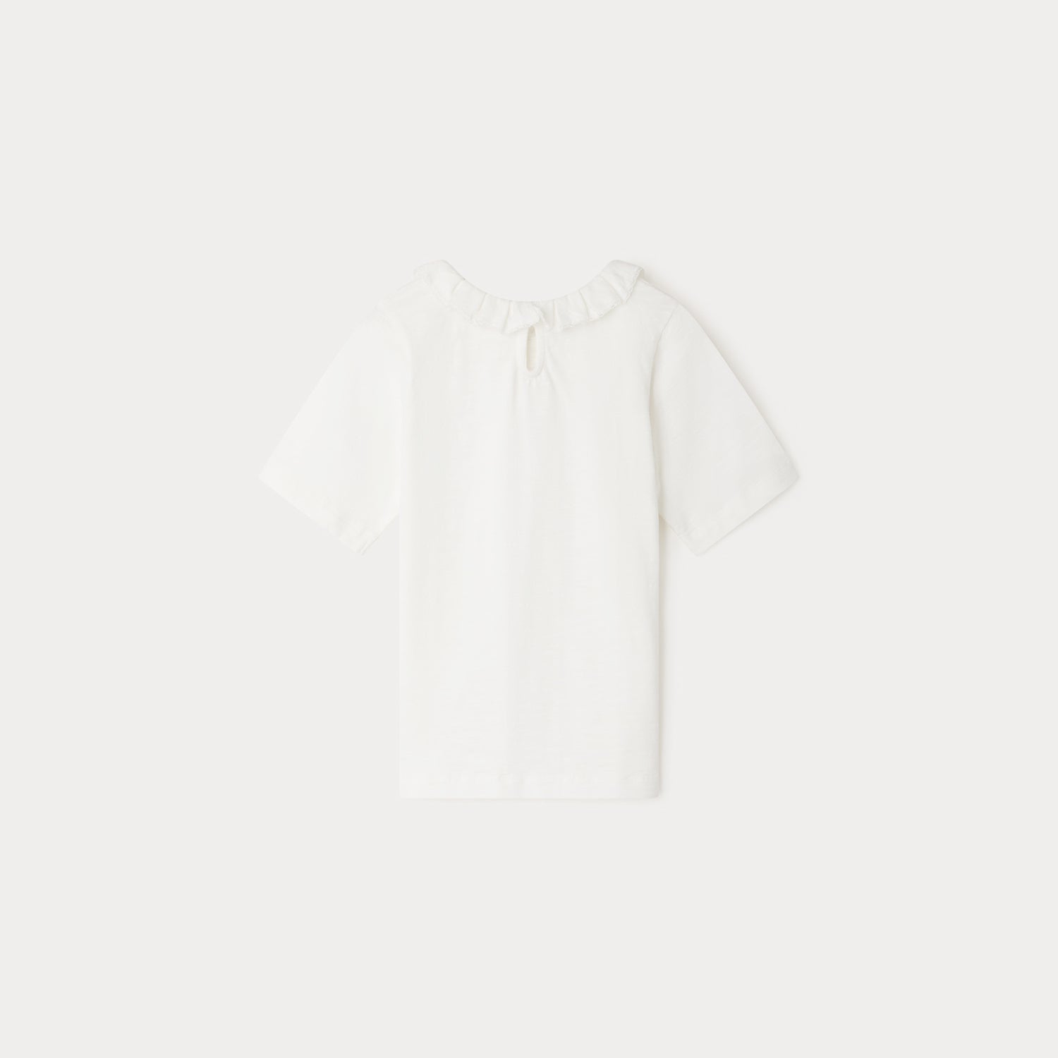 Girls White Ruffled Cotton T-Shirt
