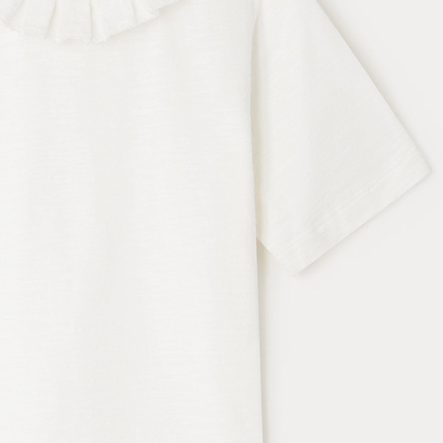 Girls White Ruffled Cotton T-Shirt
