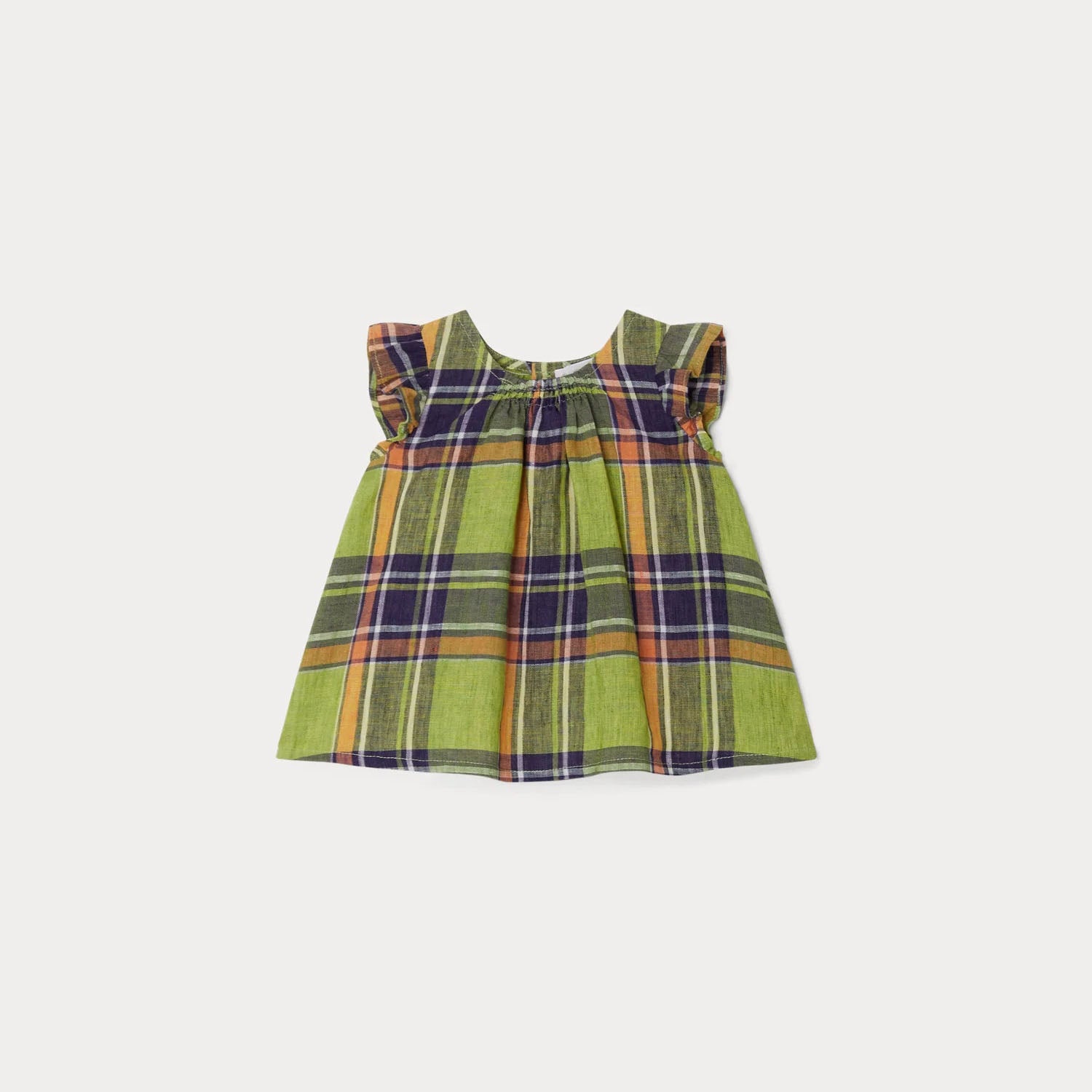 Baby Girls Green Check Linen Top