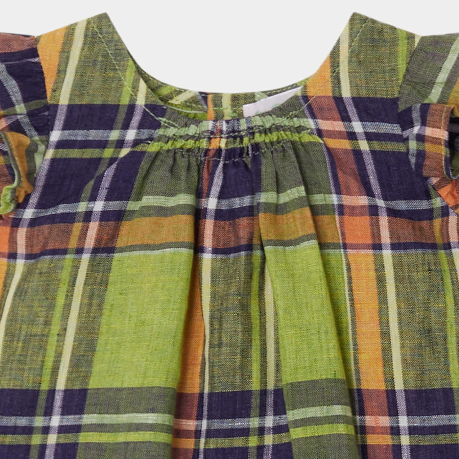 Baby Girls Green Check Linen Top