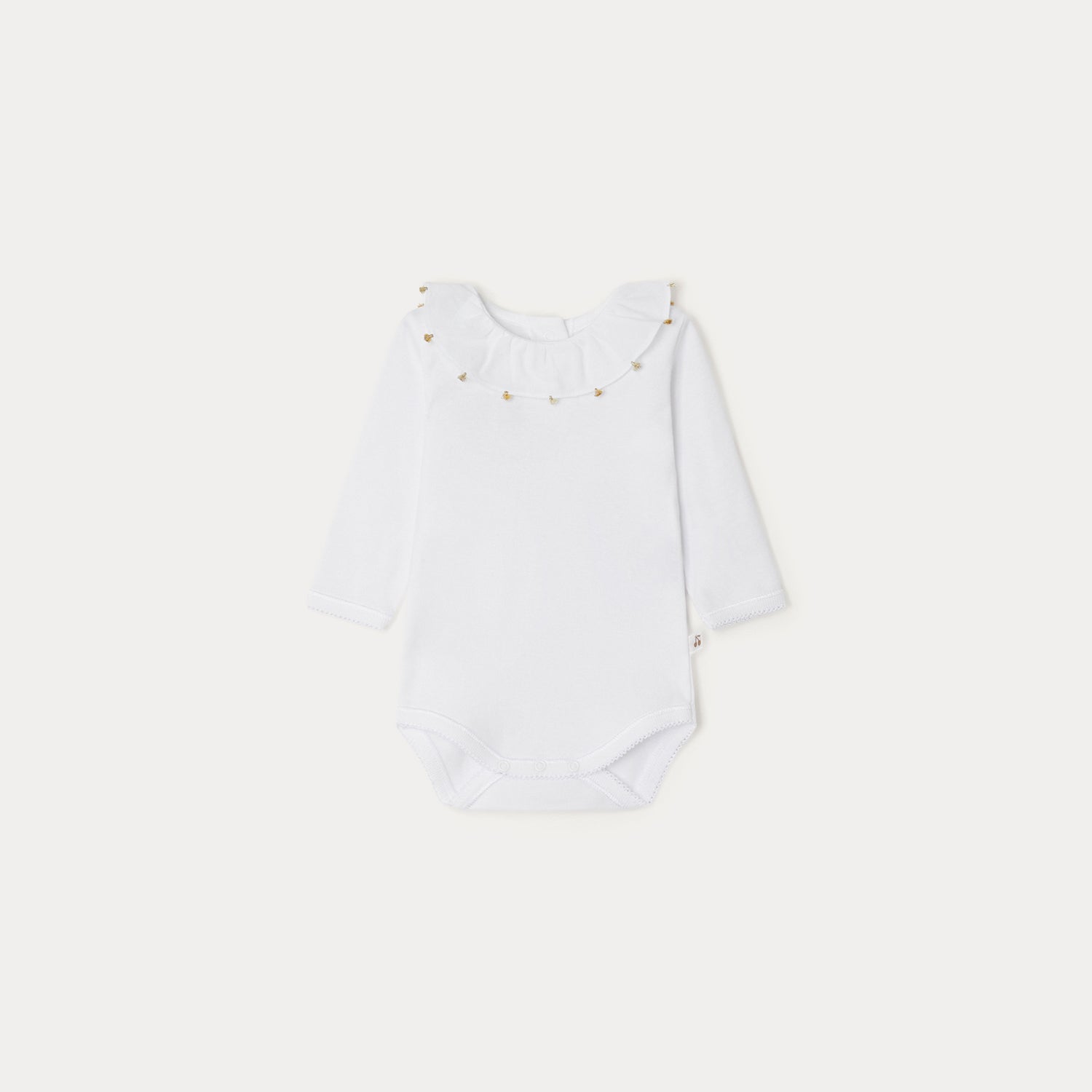 Baby Girls White Ruffled Cotton Babysuit