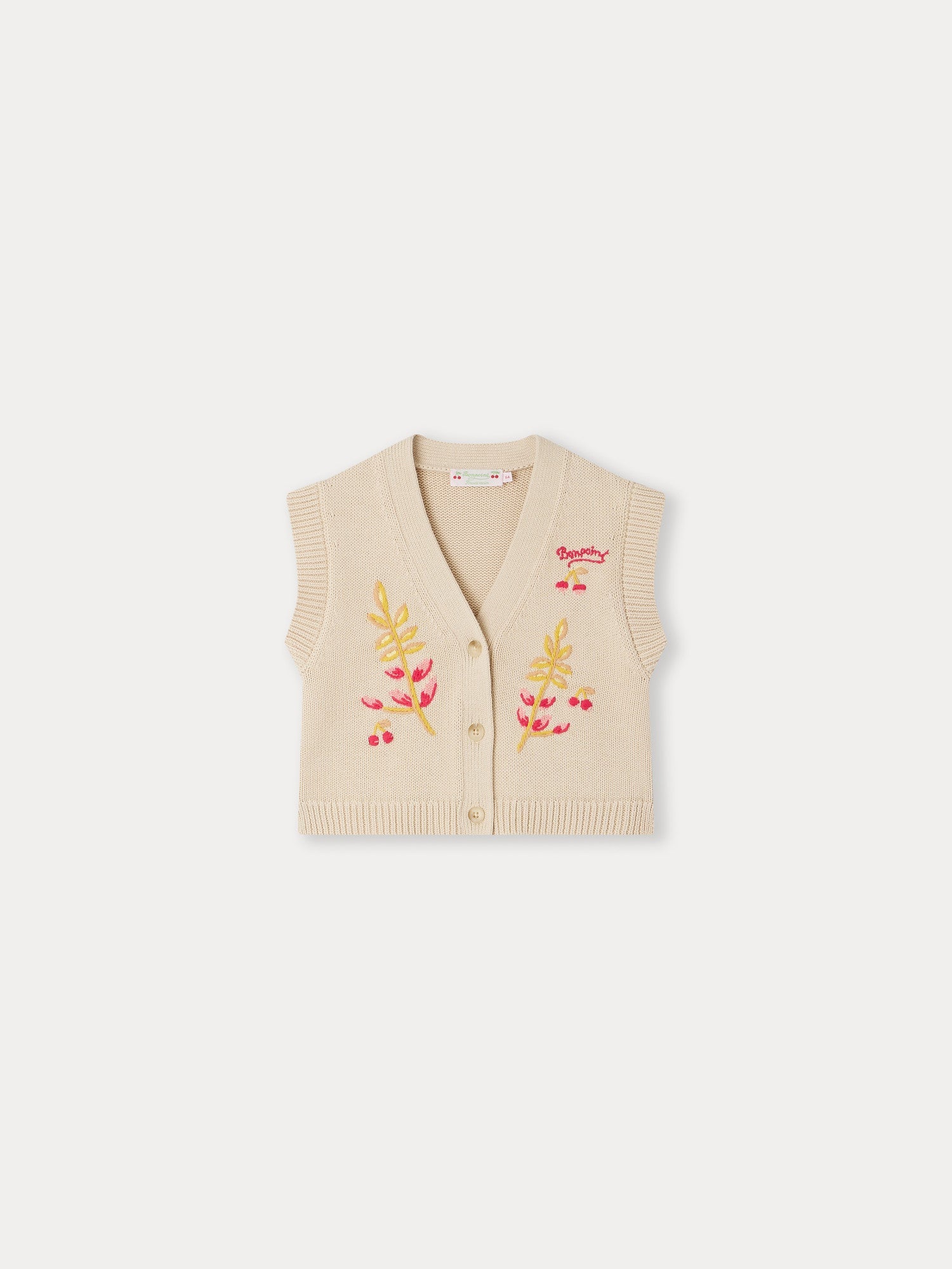 Girls Beige Embroidered Gilet
