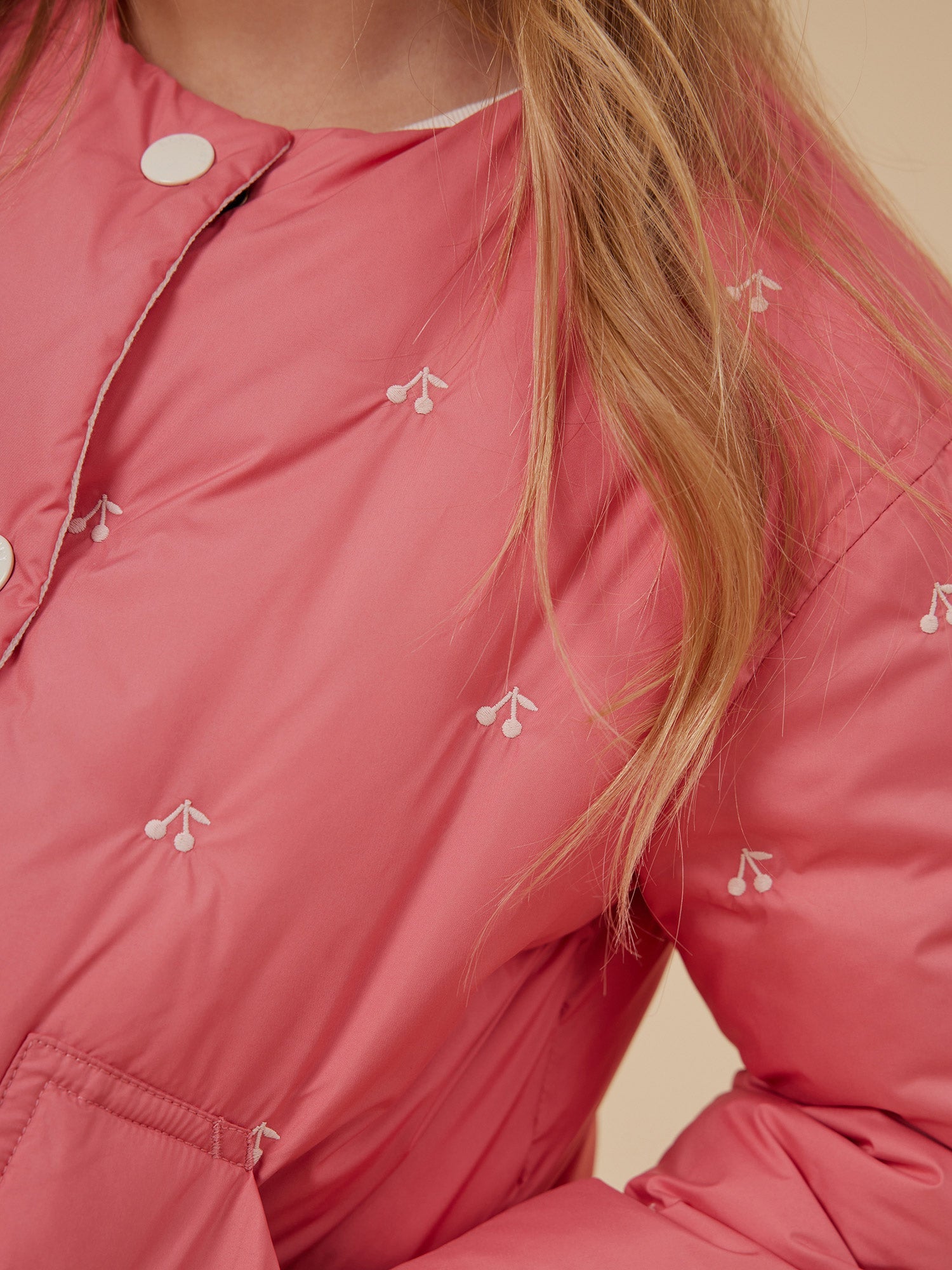 Girls Pink Embroidered Padded Jacket