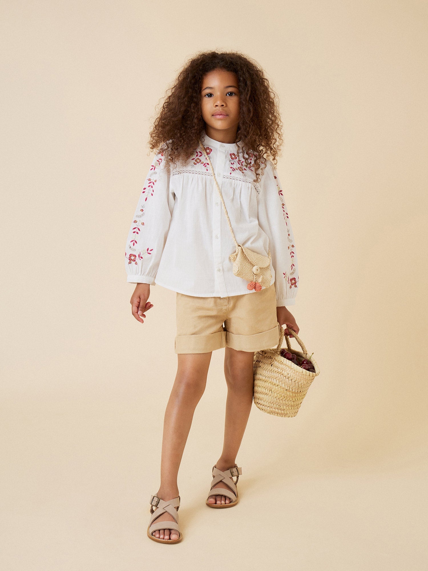 Girls White Embroidered Cotton Shirt