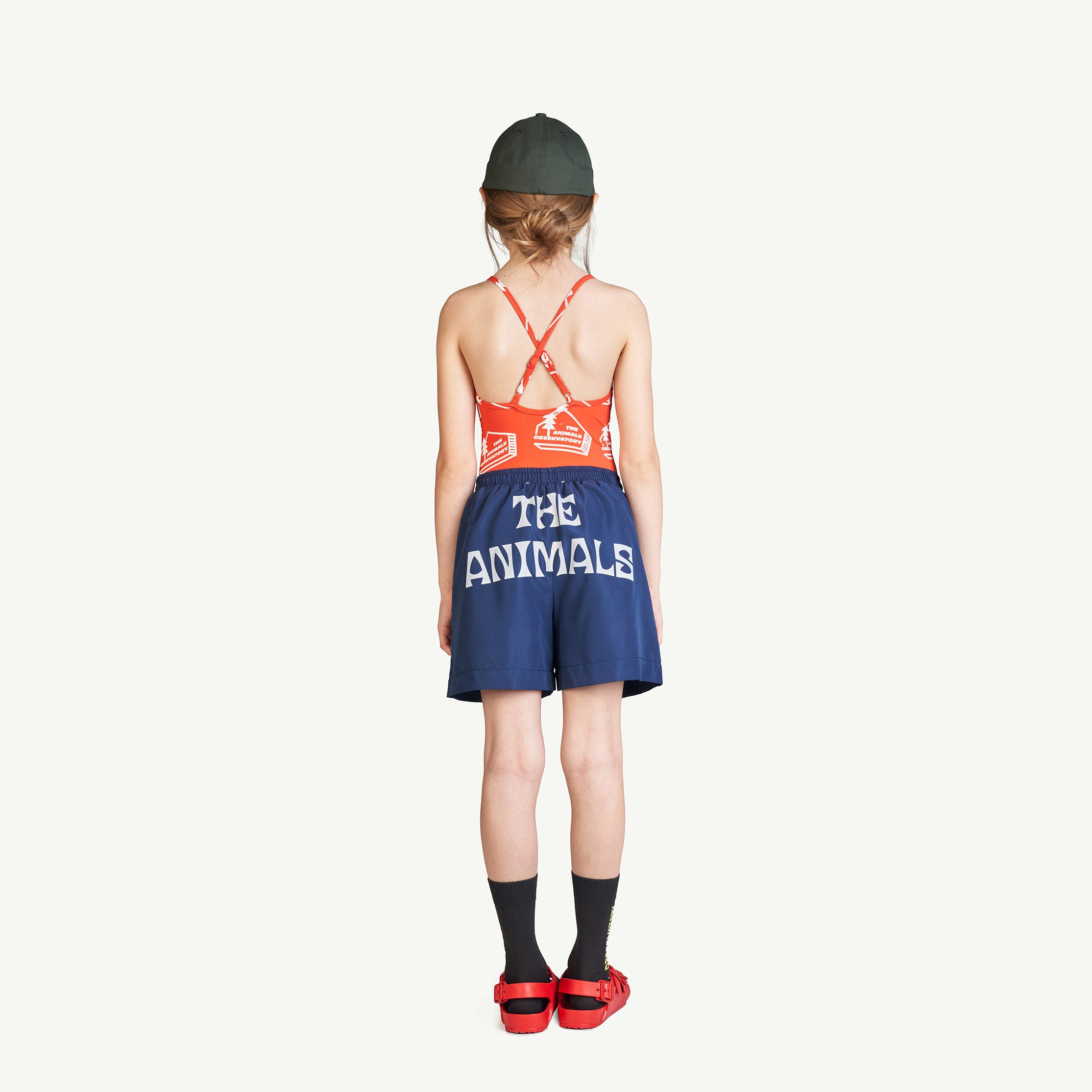 Girls Red House Printed Swimsuit