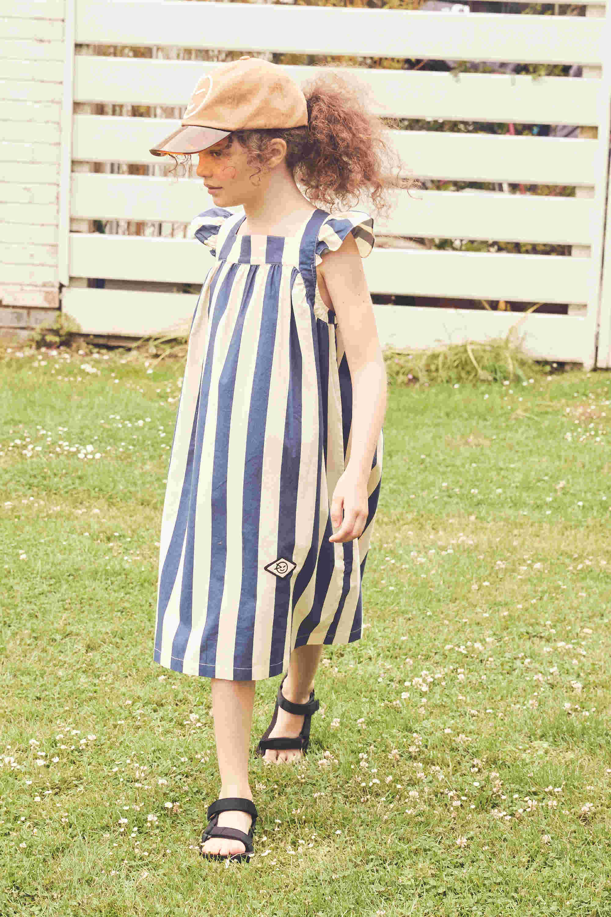 Girls Navy Stripe Cotton Dress