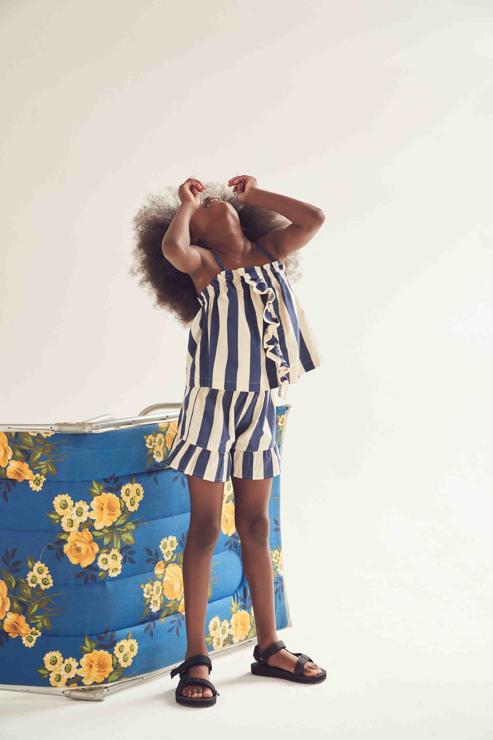 Girls Navy Stripe Cotton Shorts