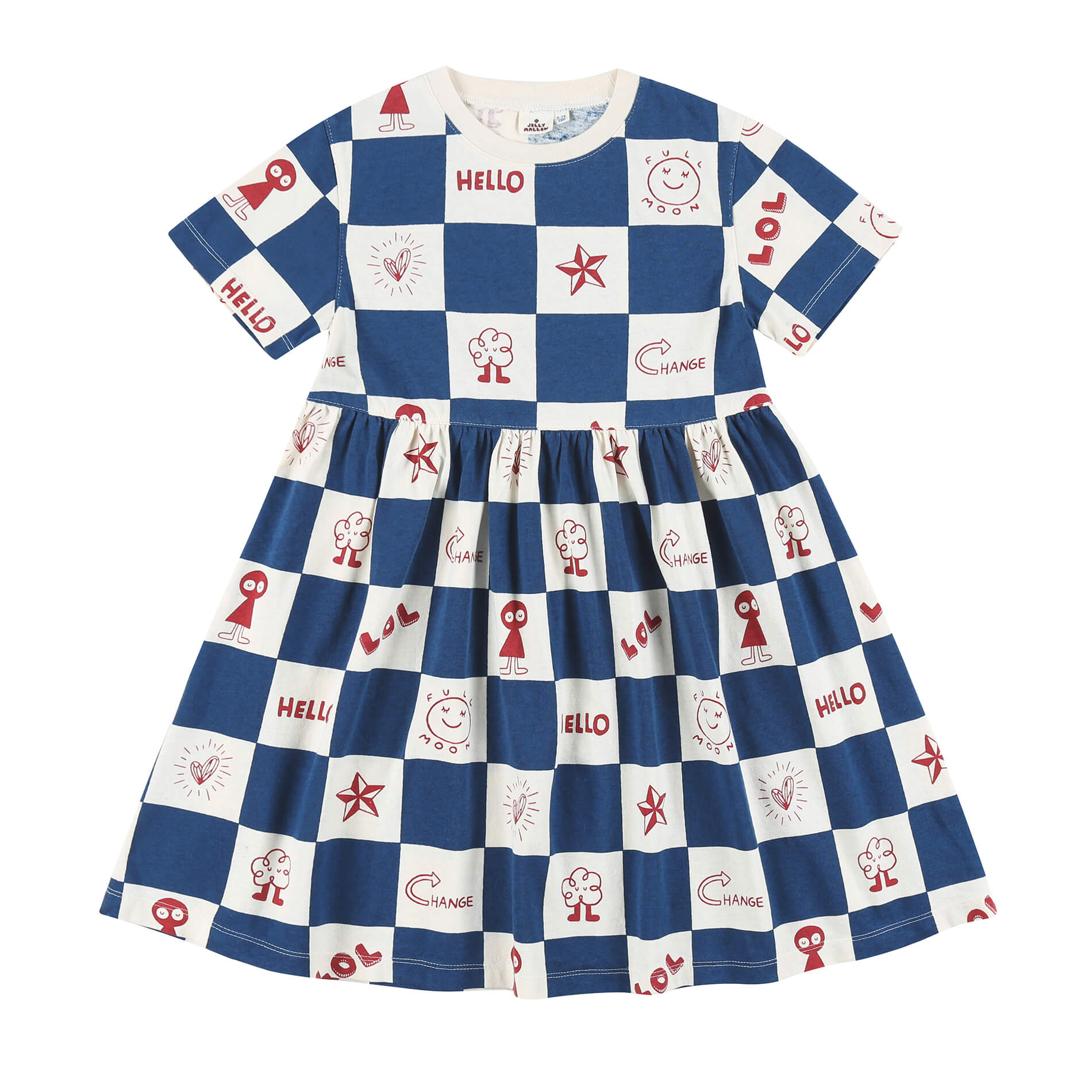 Girls Blue Square Cotton Dress