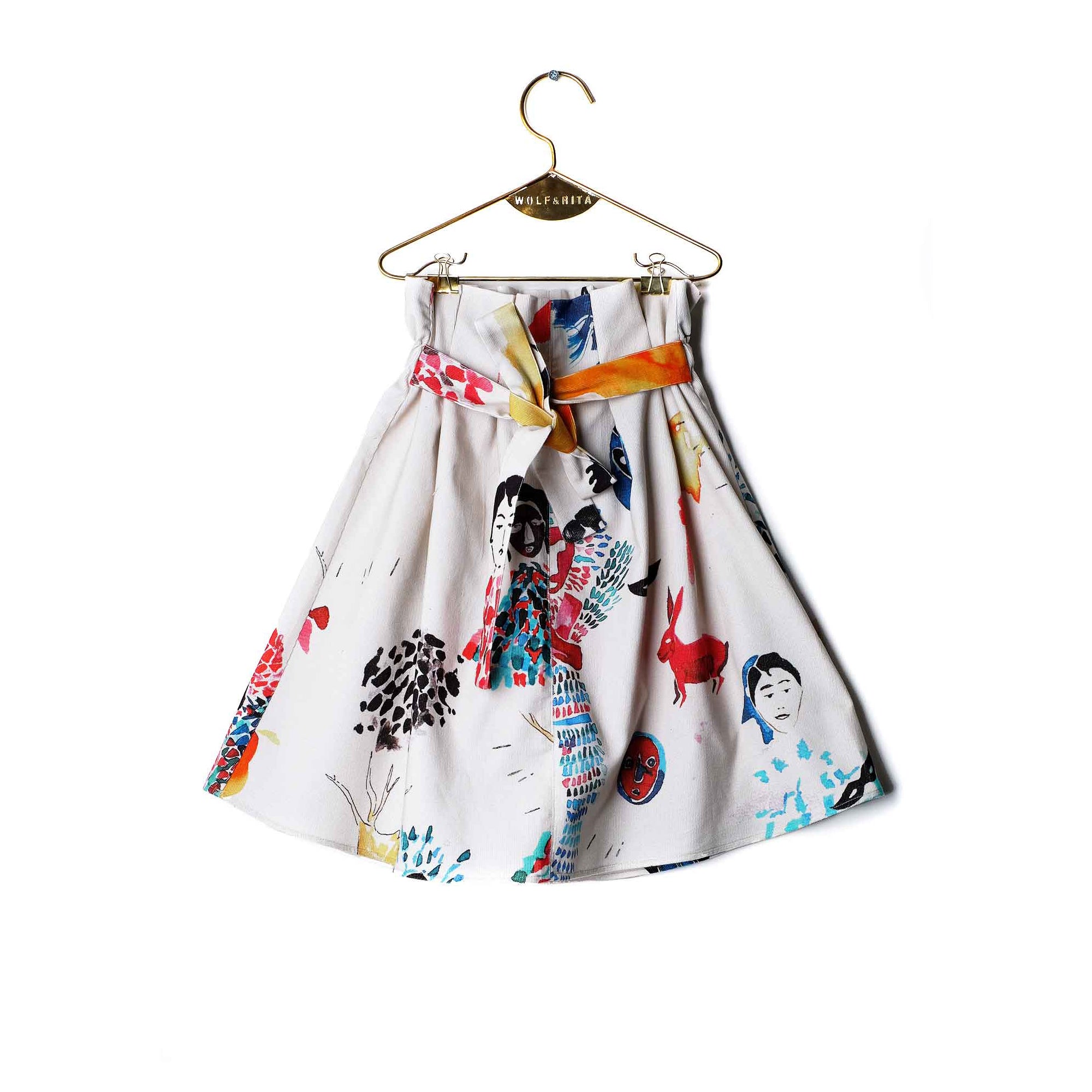 Girls White Printed Cotton Skirt
