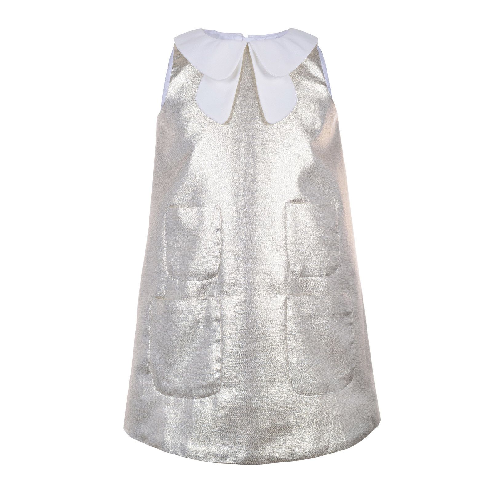 Girls Metallic Gold&Ivory Peter Pan Collar Shift Dress - CÉMAROSE | Children's Fashion Store - 1