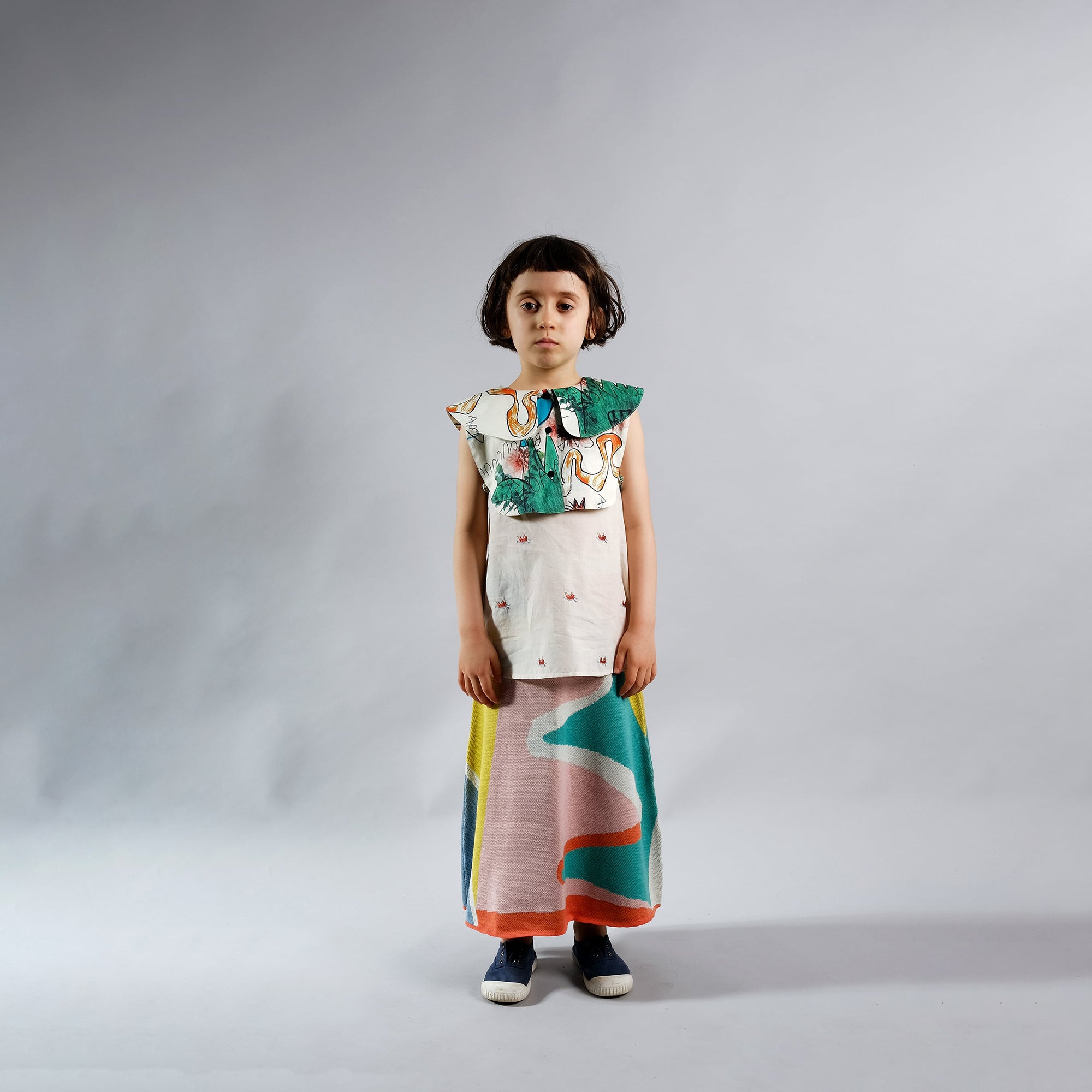Girls Multicolour Landscape Cotton Skirt