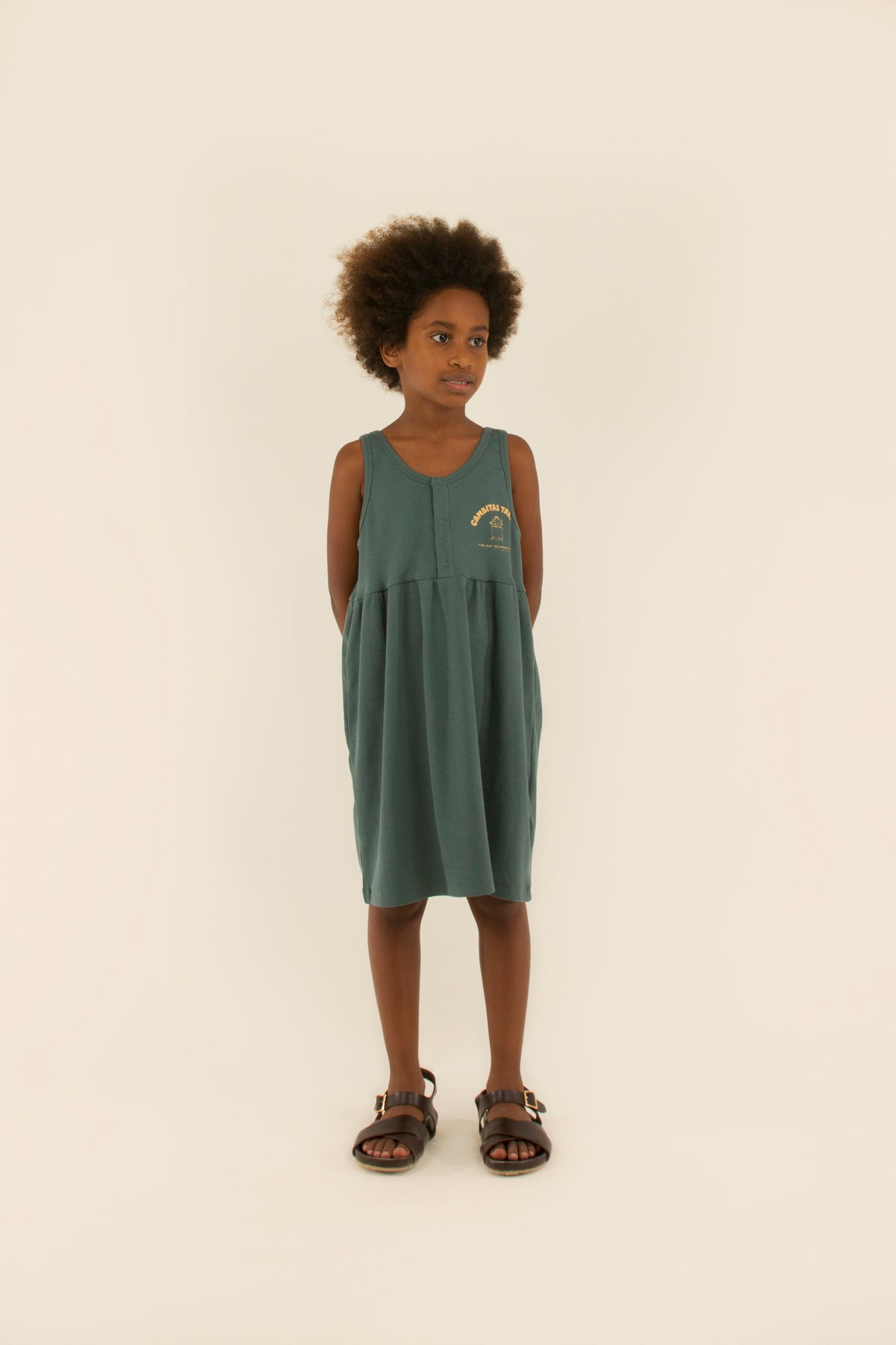 Girls Green Logo Cotton Dress