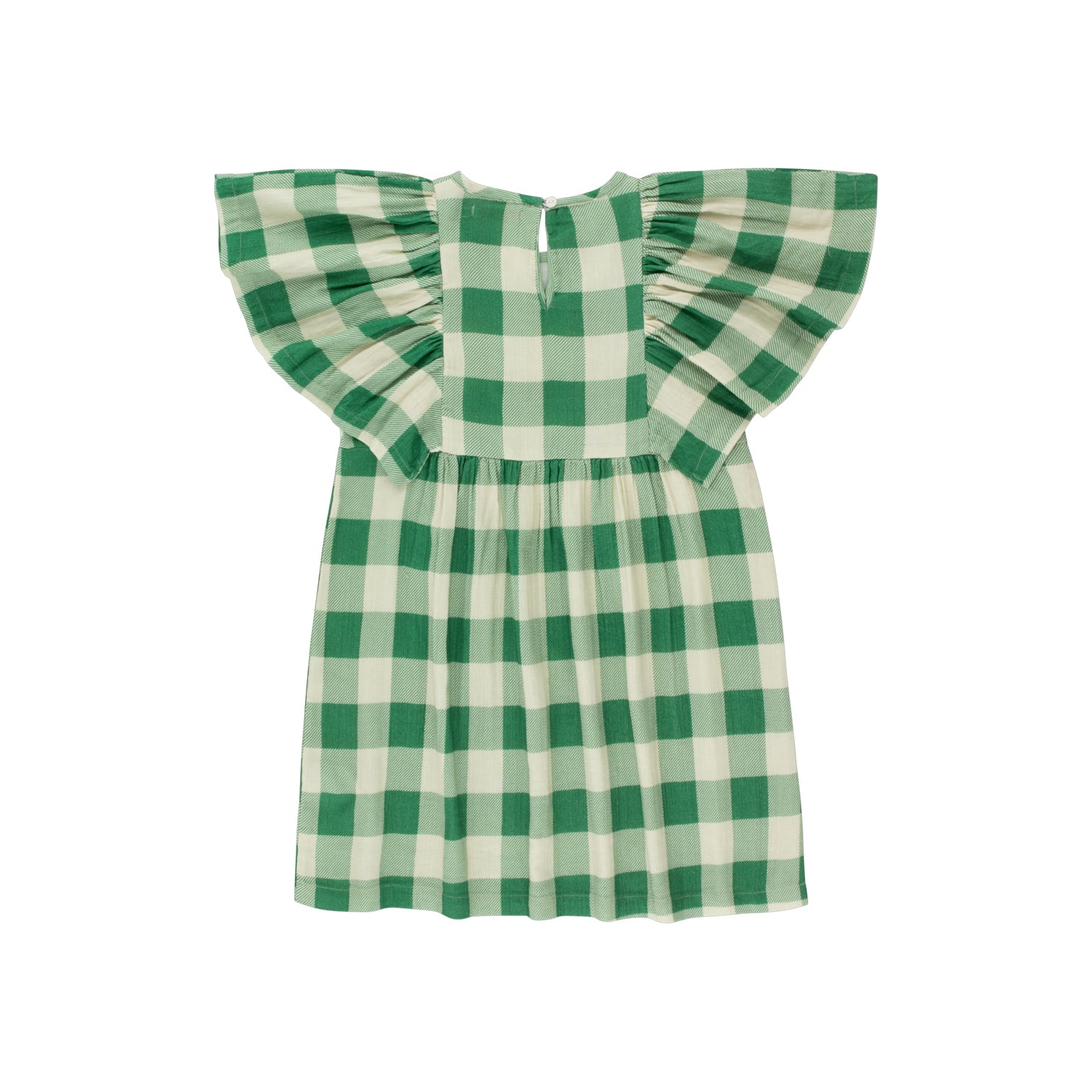 Girls Green Check Cotton Dress