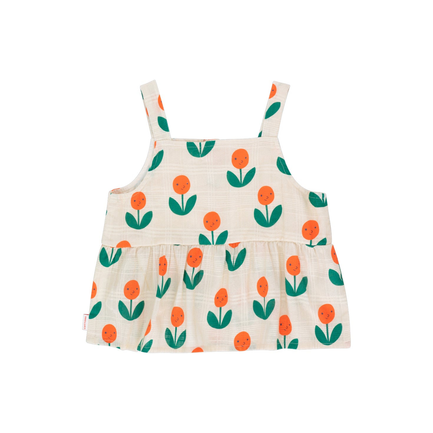 Girls Cream Flower Cotton Top
