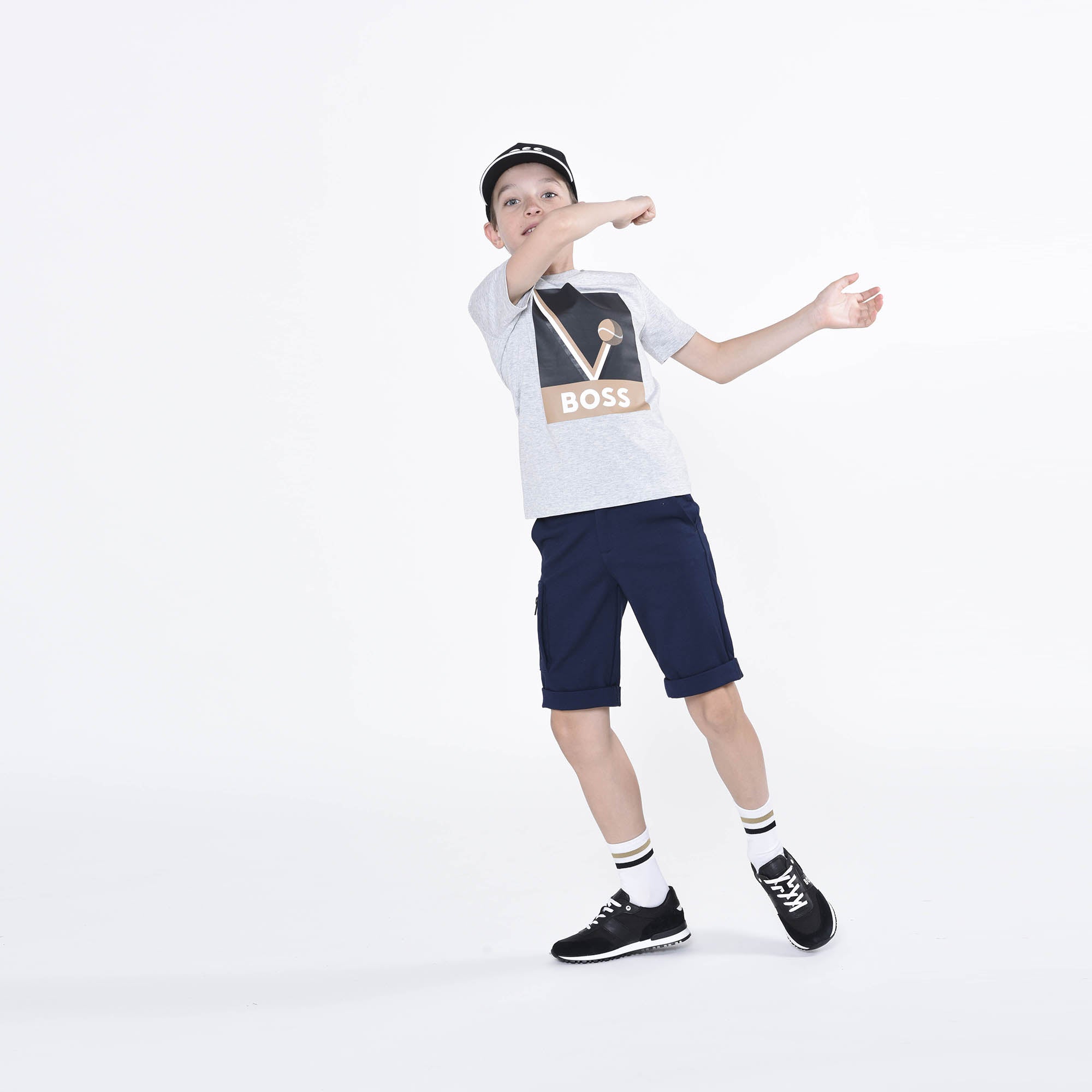 Boys Grey Logo Cotton T-Shirt