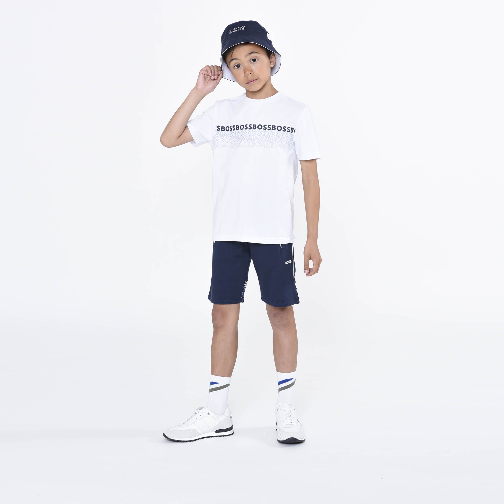 Boys White Logo Cotton T-Shirt