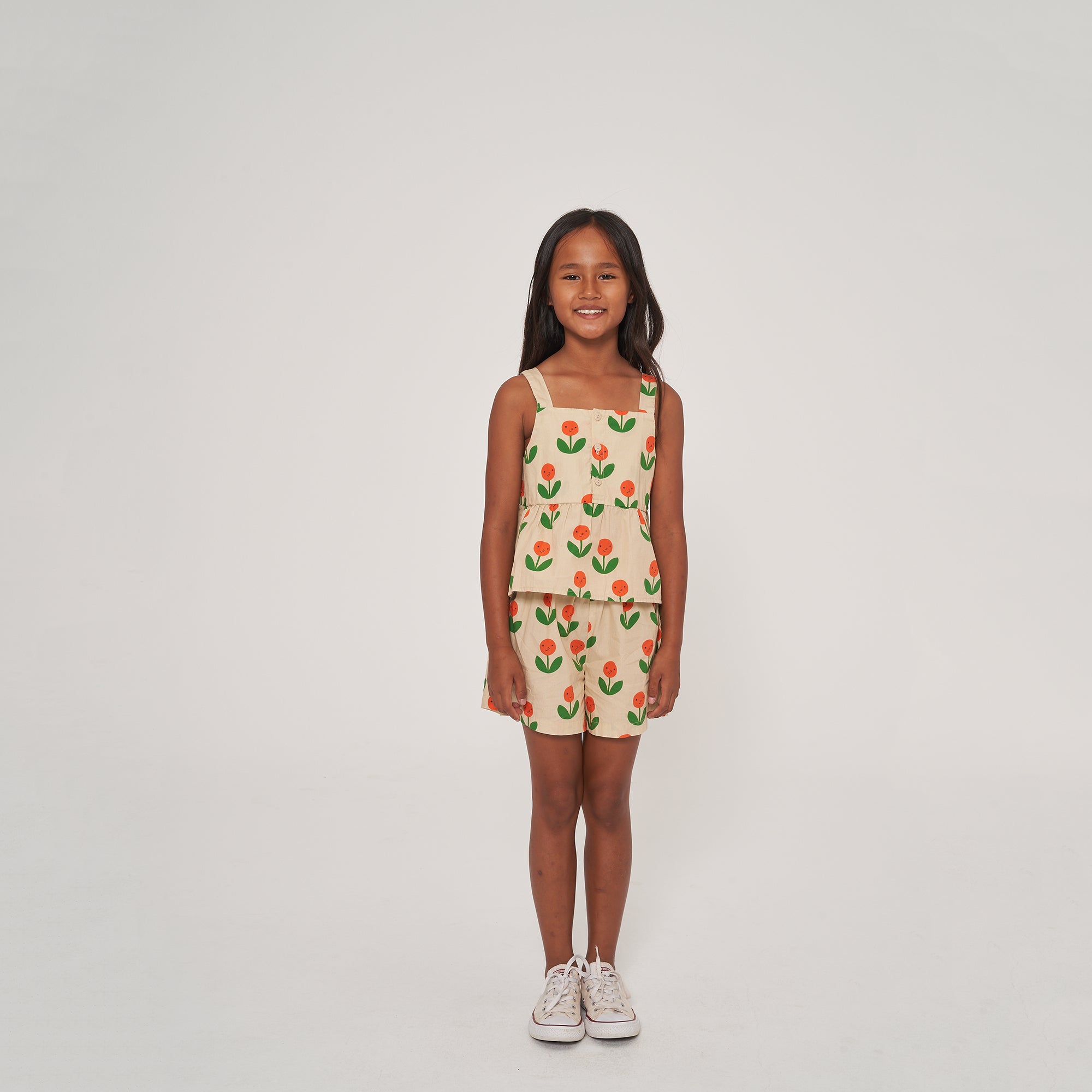 Girls Cream Flower Cotton Shorts