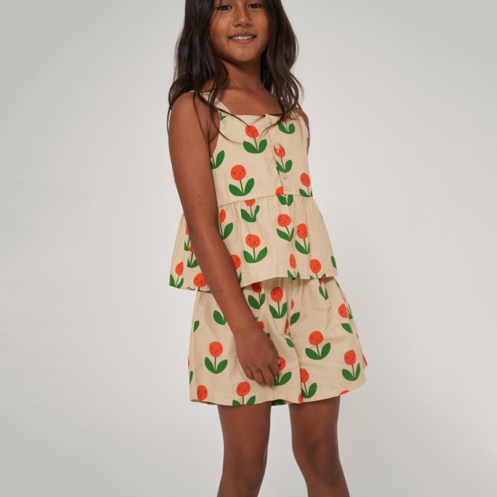 Girls Cream Flower Cotton Top