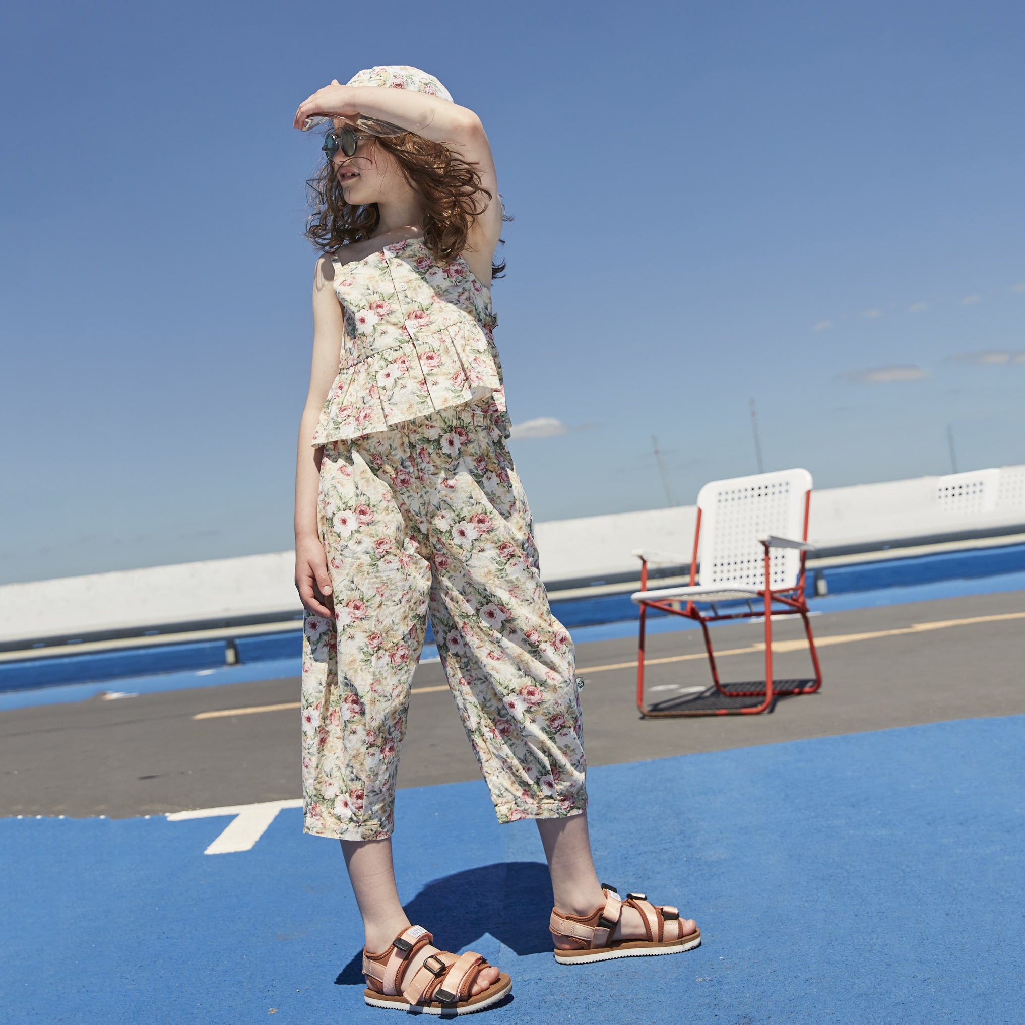Girls Beige Floral Cotton Trousers