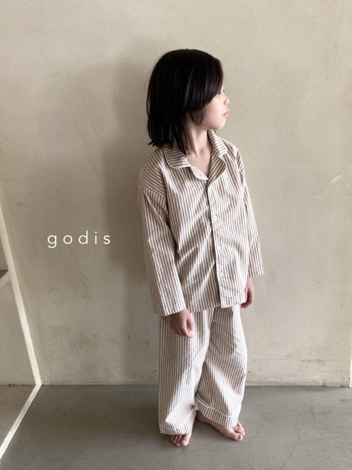 Boys & Girls Beige Stripes Cotton Nightwear Set