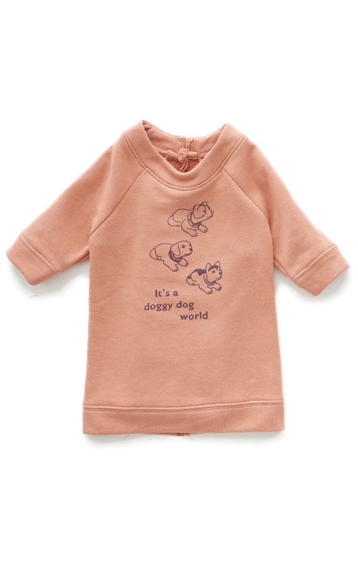 Girls Pink Dog Cotton Sweatshirt Dress