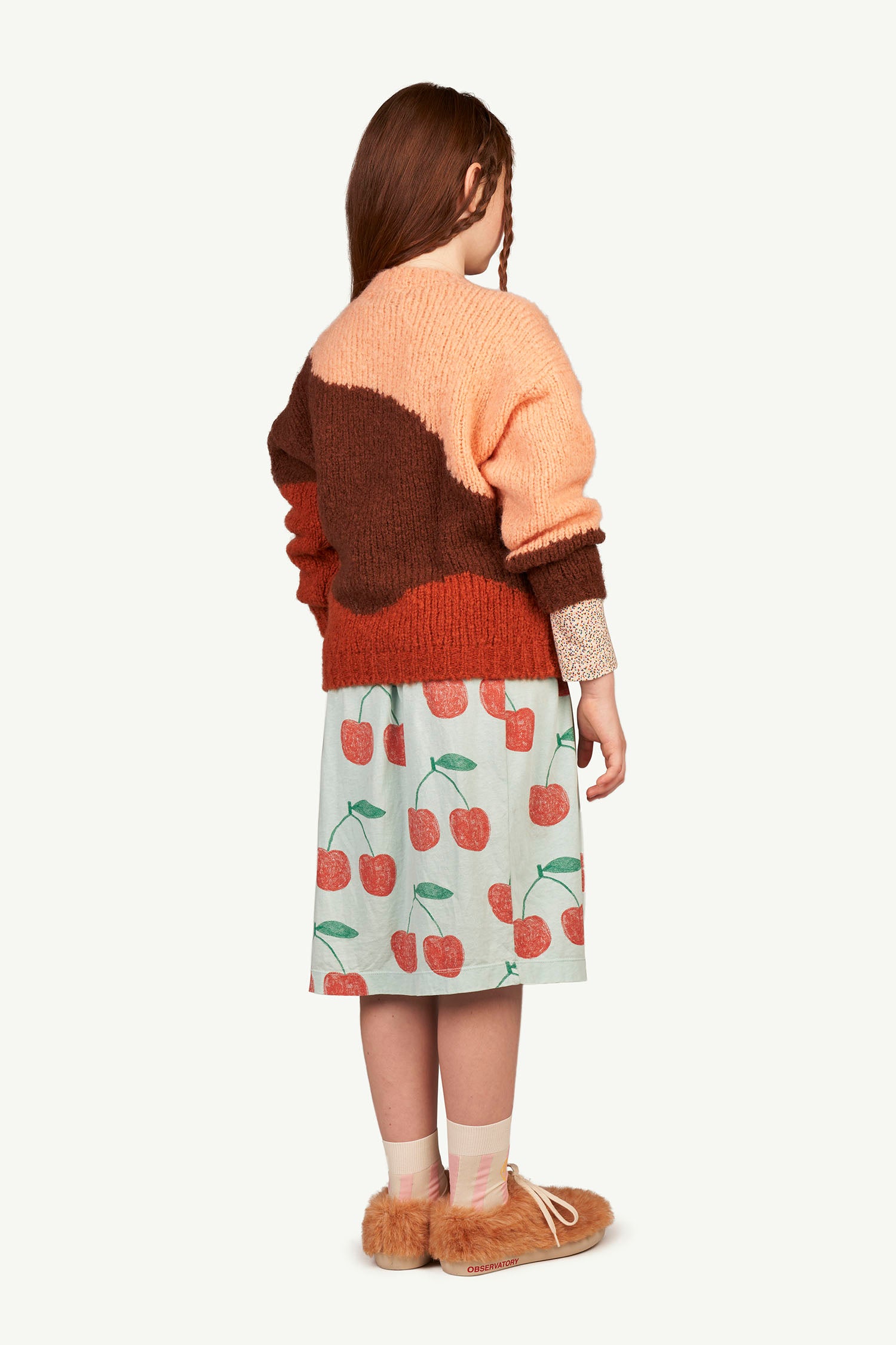 Girls Blue Cherry Printed Cotton Skirt