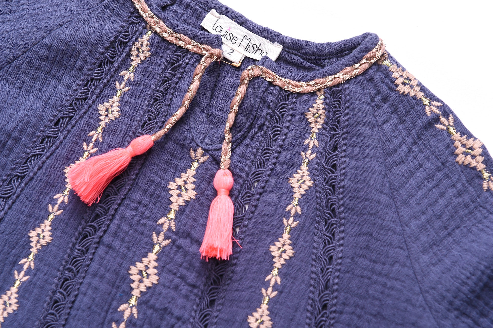 Girls Dark Grey Embroidered Trims Cotton 'Anka' Blouse - CÉMAROSE | Children's Fashion Store - 3