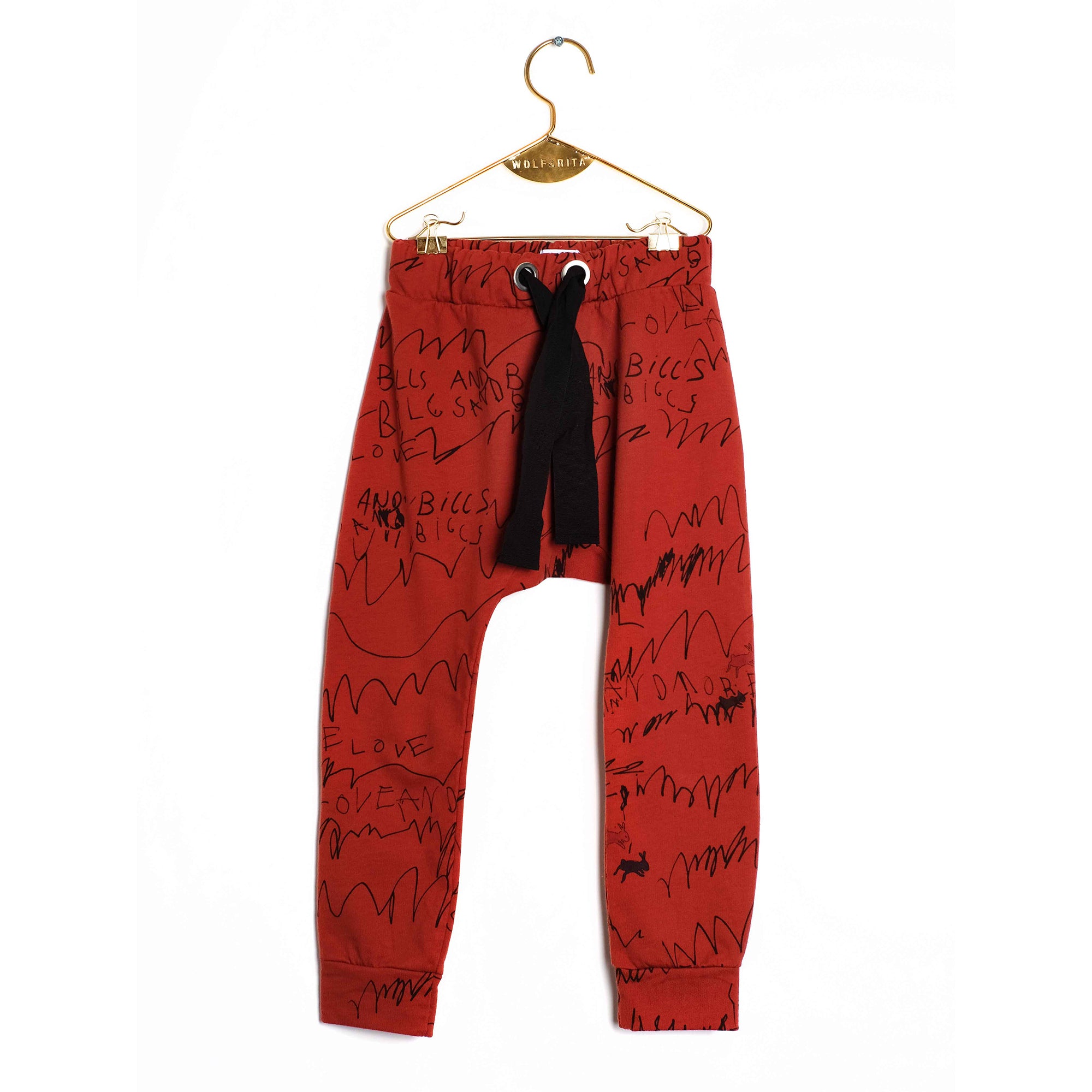 Girls & Boys Red Printed Cotton Trousers