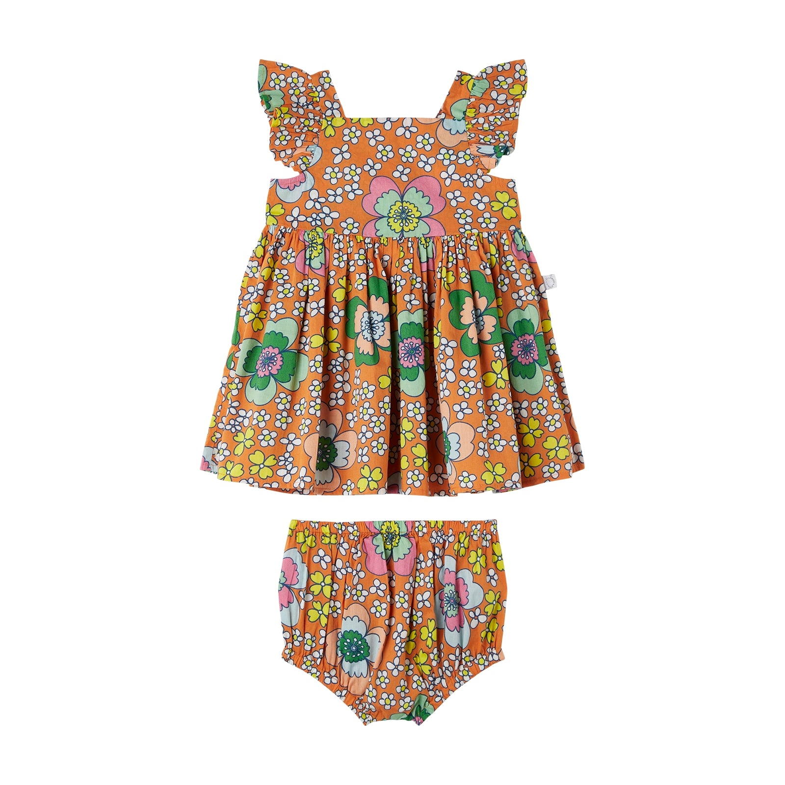 Baby Girls Orange Floral Cotton Dress Set