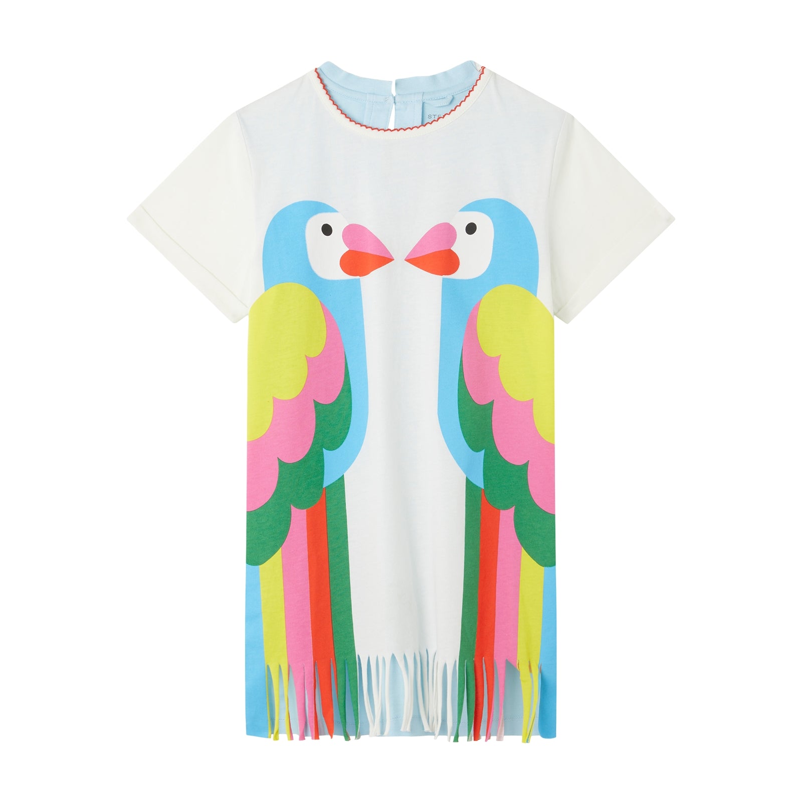 Girls White Printed Cotton Dress