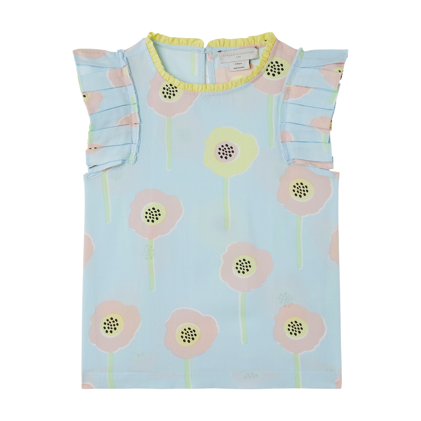Girls Light Blue Flowers Cotton Top