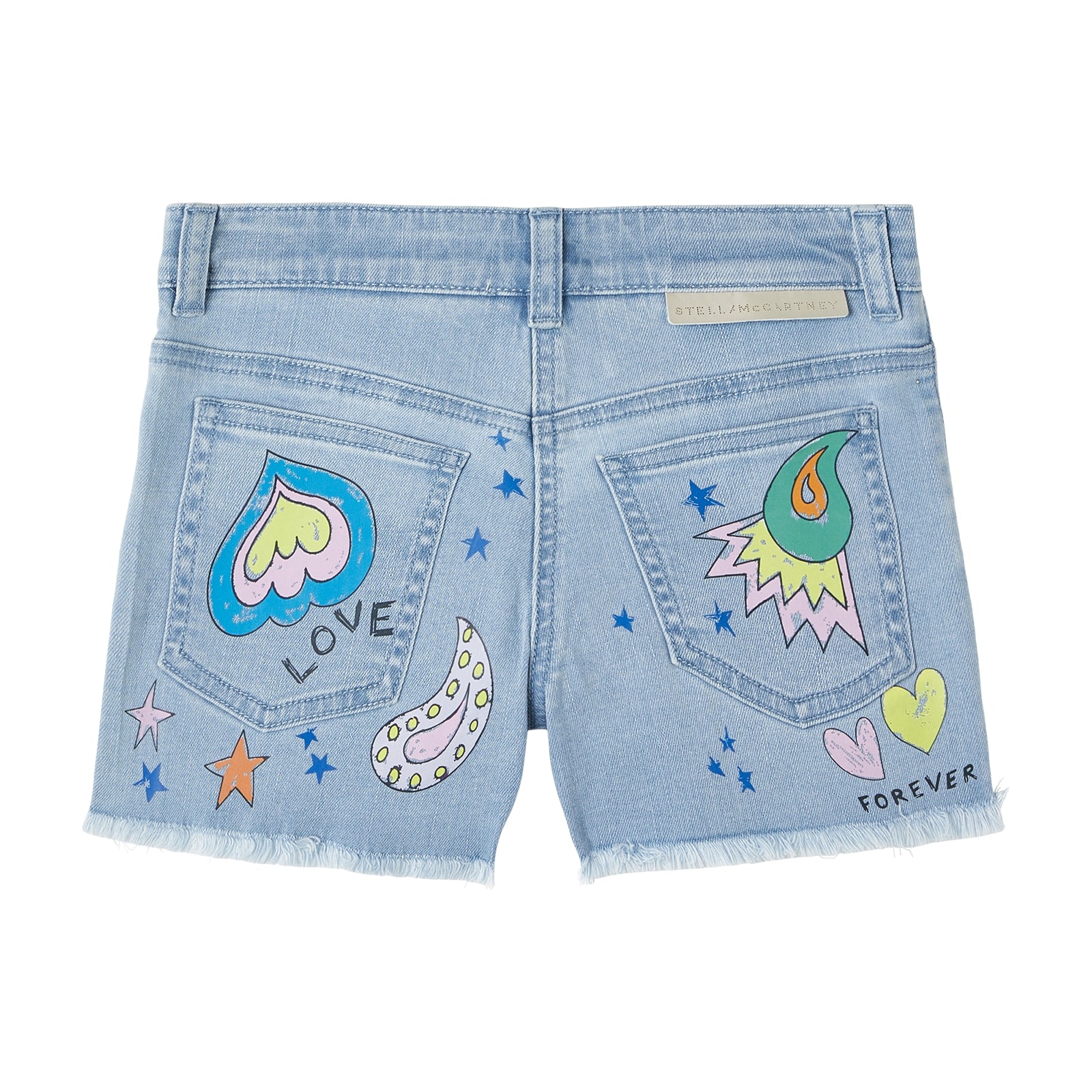 Girls Light Blue Printed Denim Shorts