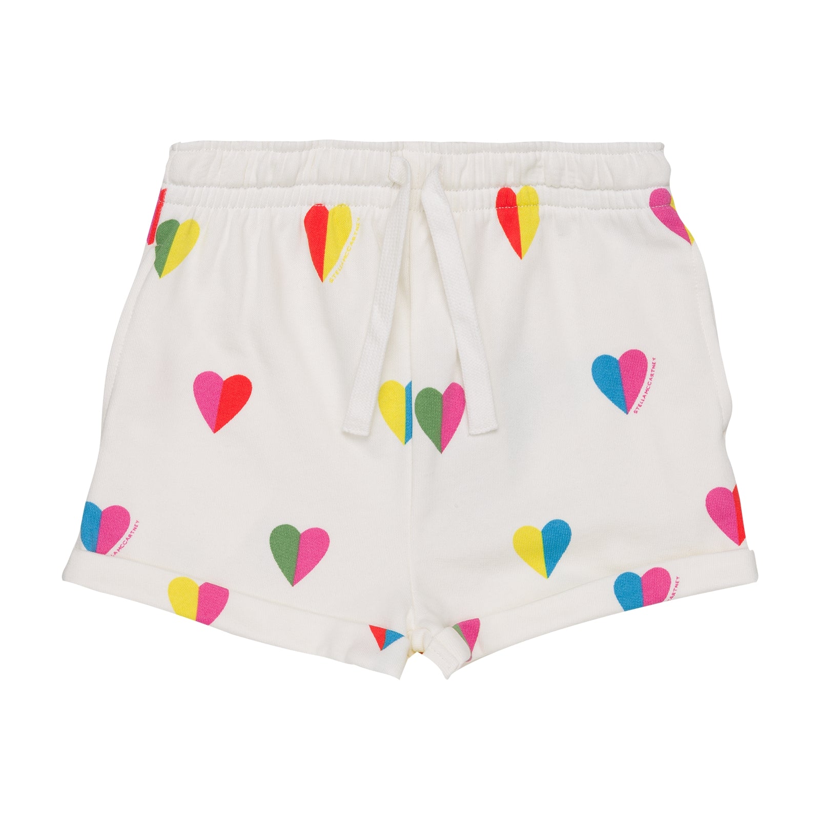 Girls White Heart Cotton Shorts
