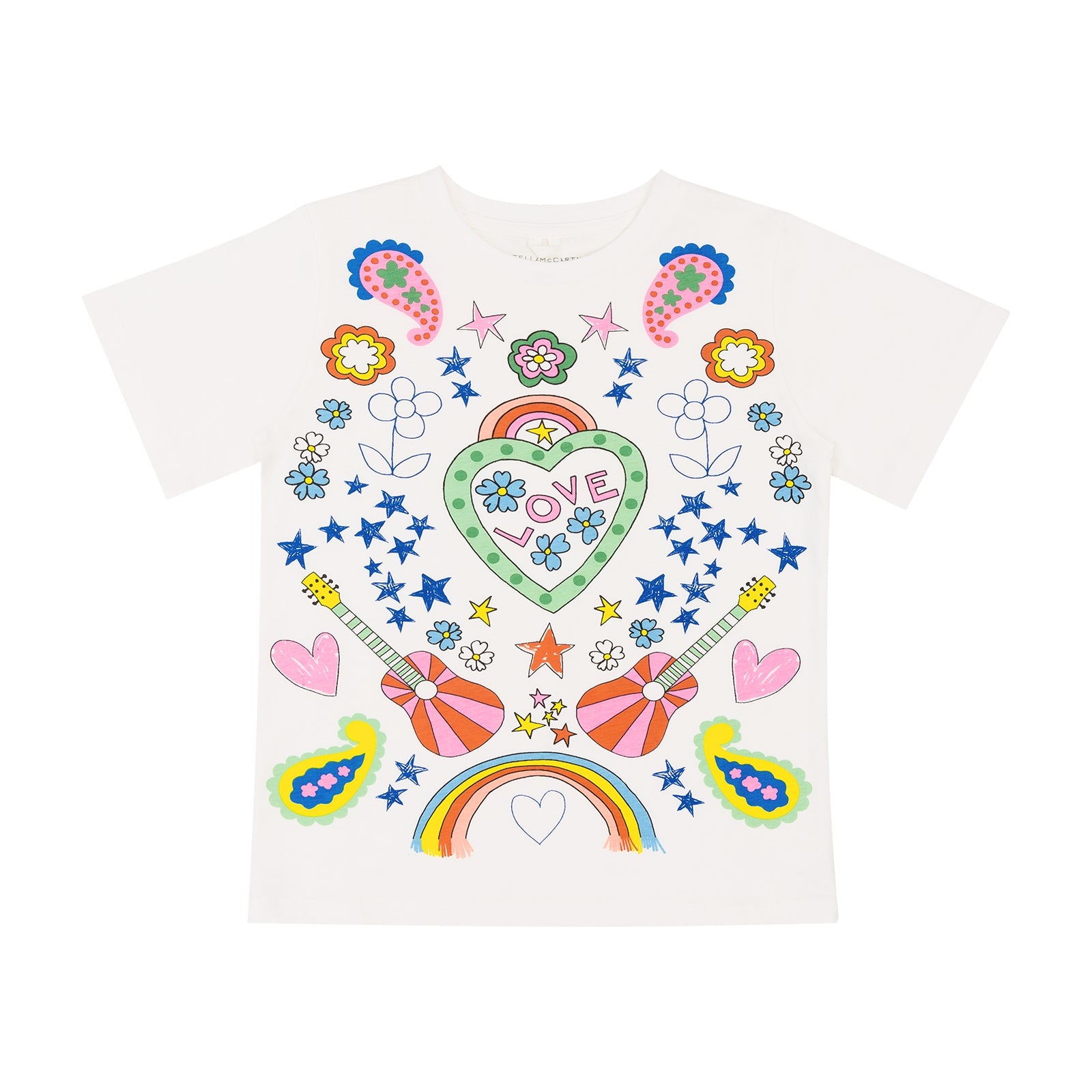 Girls White Printed Cotton T-Shirt