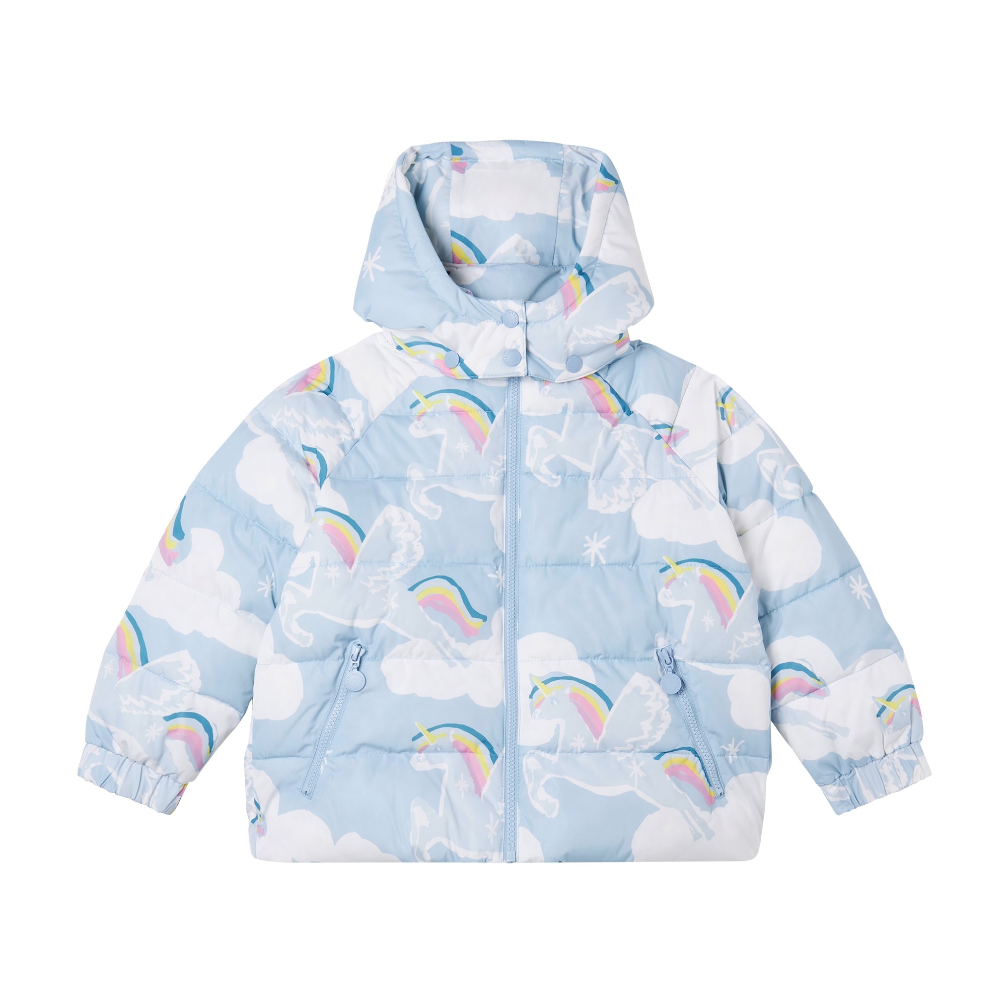 Girls Blue Printed Padded Jacket