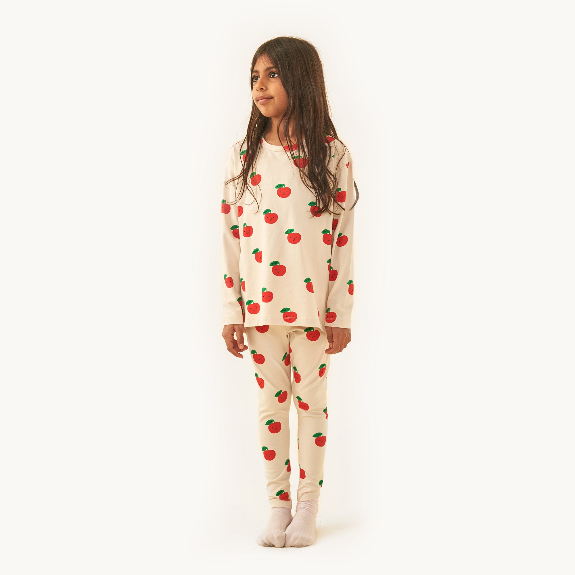 Boys & Girls White Apple Printed Cotton T-Shirt