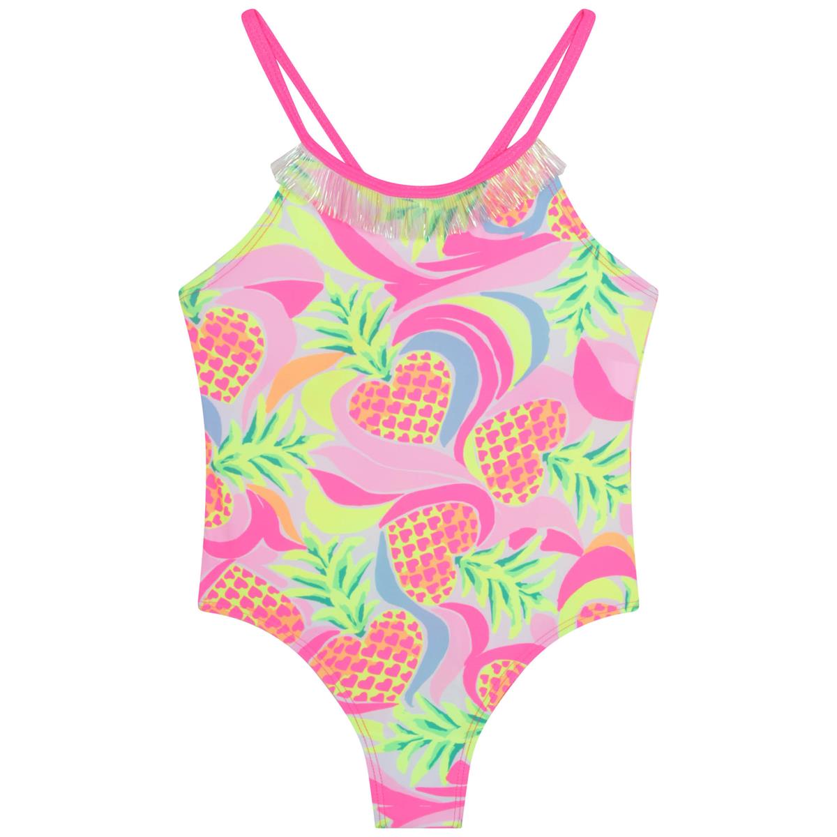 Girls Pink Printed Swimsuit