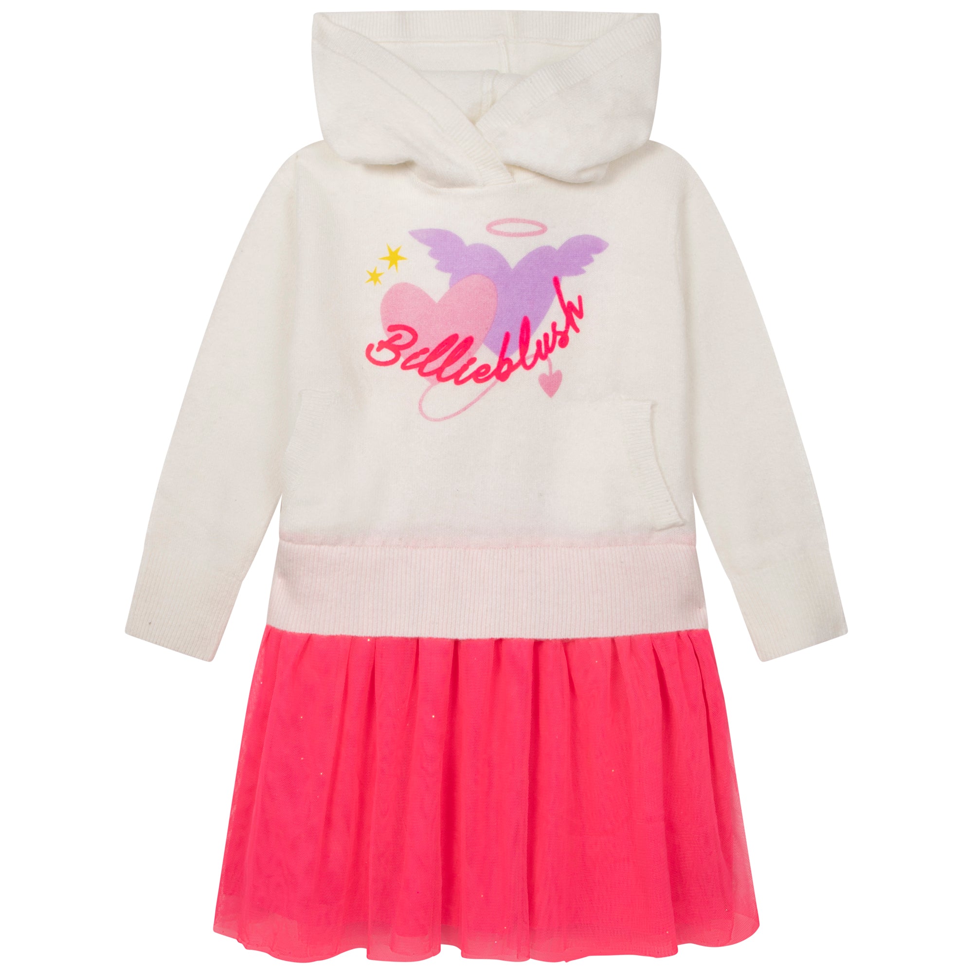 Girls White Printed Hooded Dress