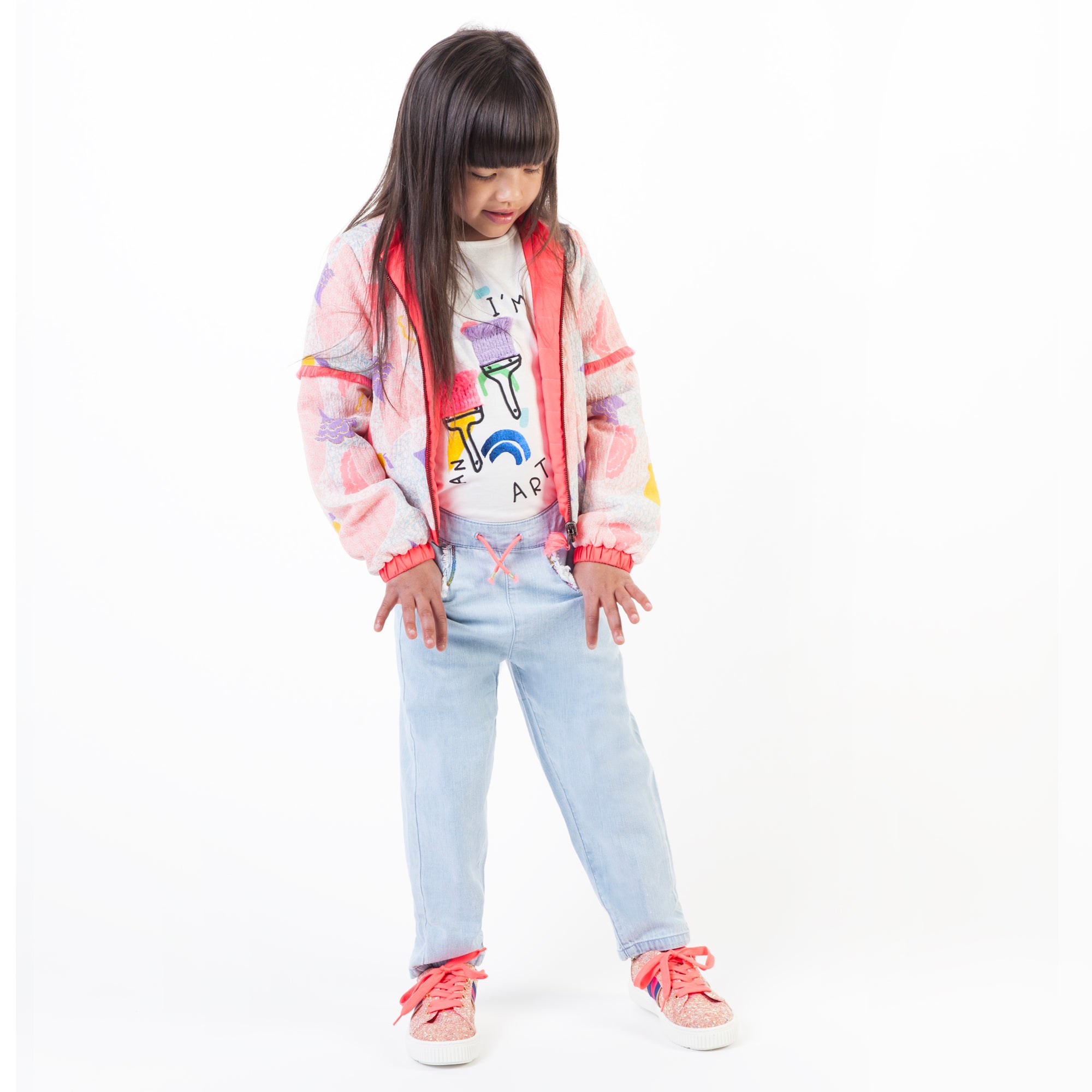 Girls Rice White Printed Cotton T-shirt