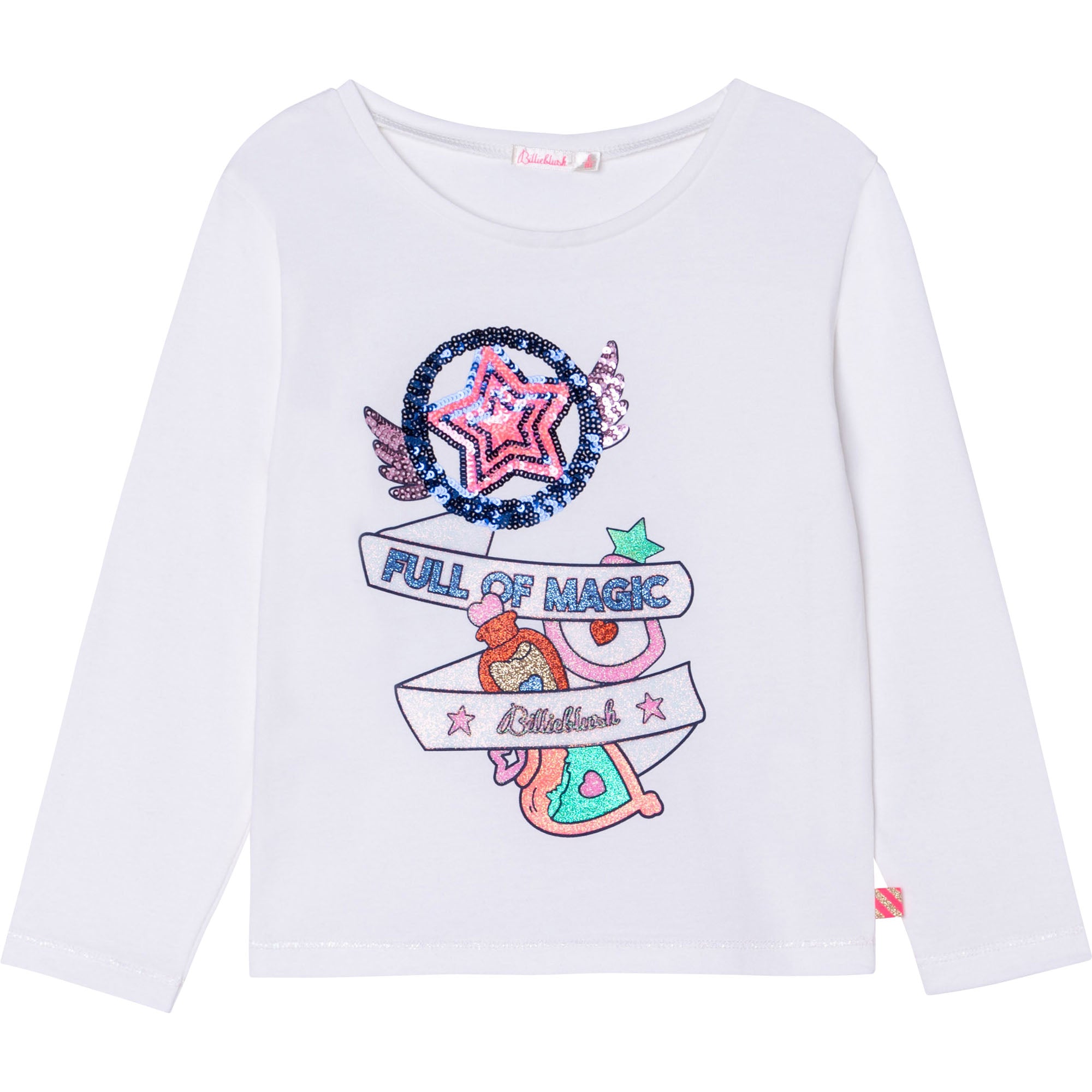 Girls White Pattern Cotton T-Shirt