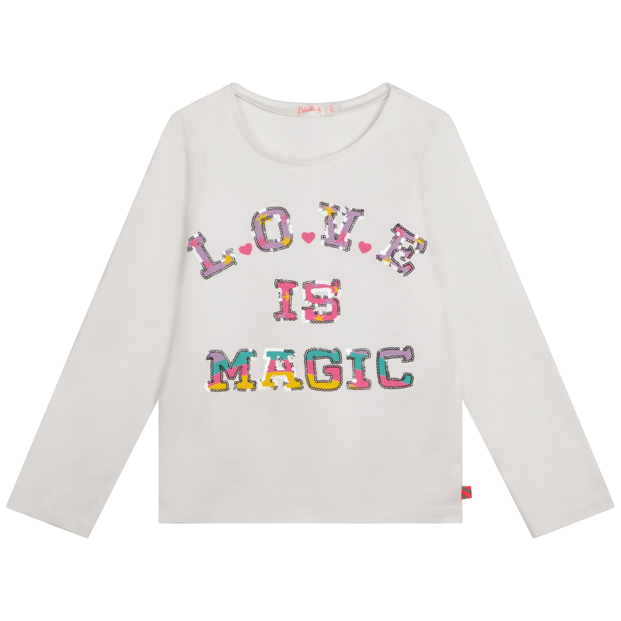 Girls White Sequin Cotton T-Shirt