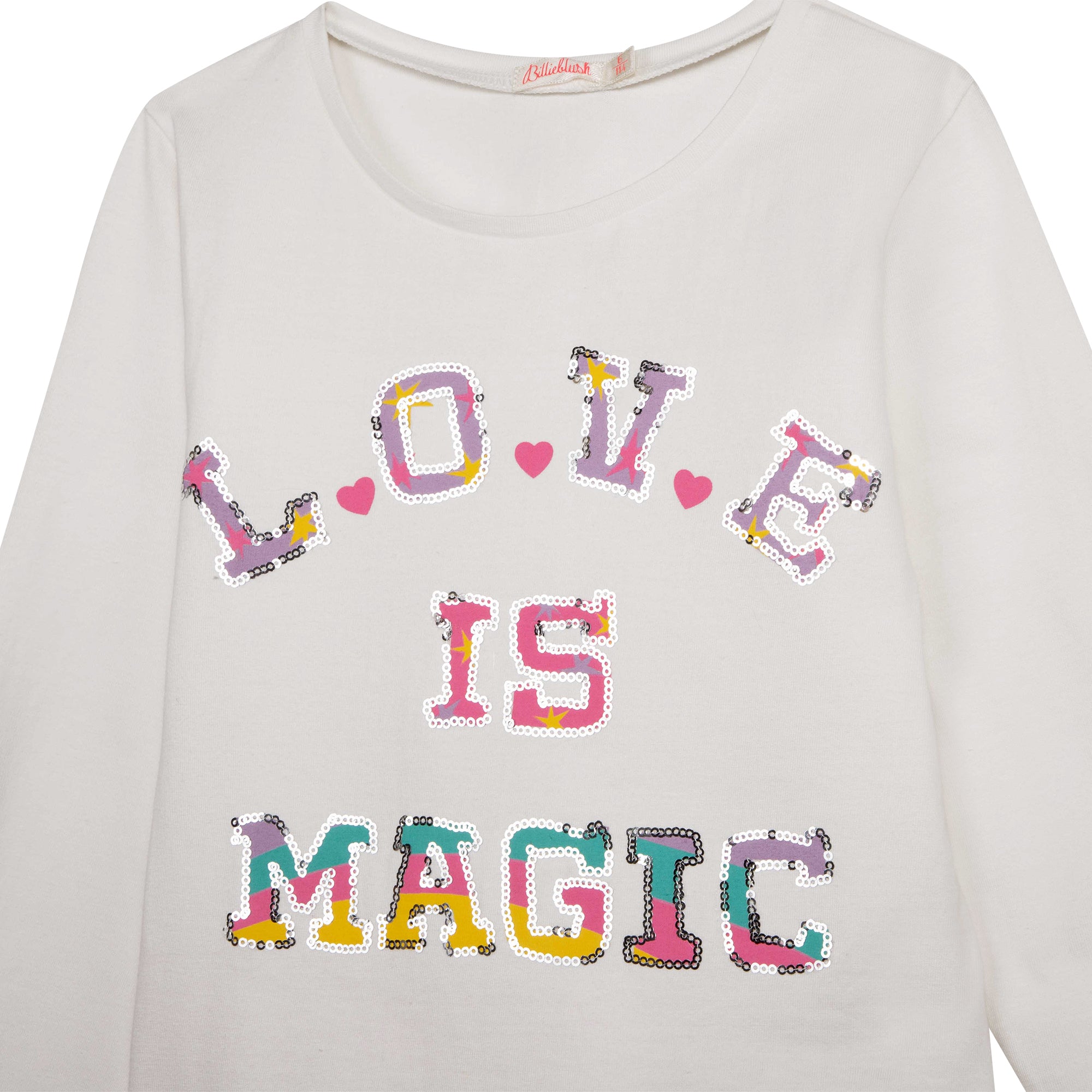 Girls White Sequin Cotton T-Shirt