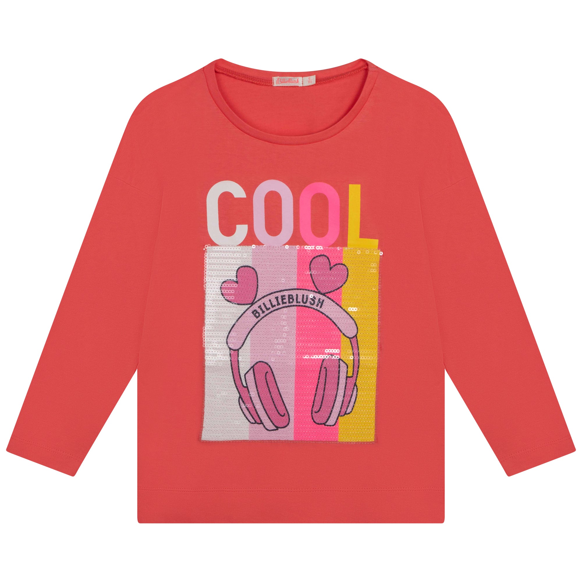 Girls Red Sequin Cotton T-Shirt