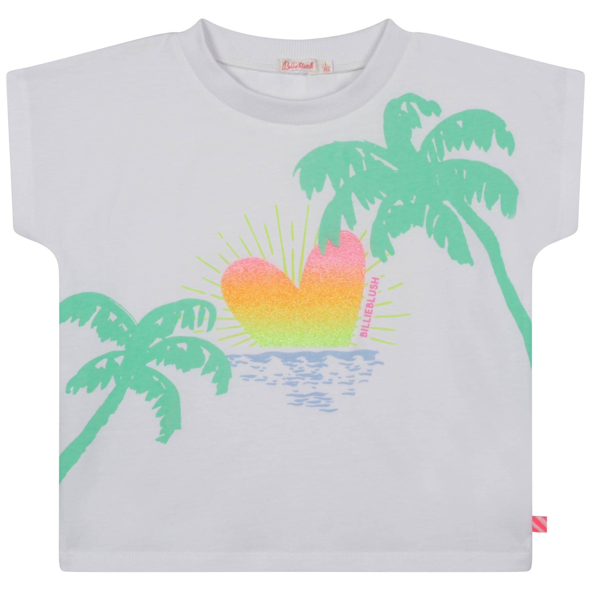 Girls White Printed Cotton T-Shirt